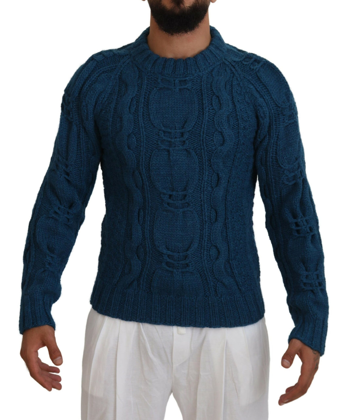 Dolce & Gabbana Blauer Pullover aus gestrickter Wolle und Alpaka