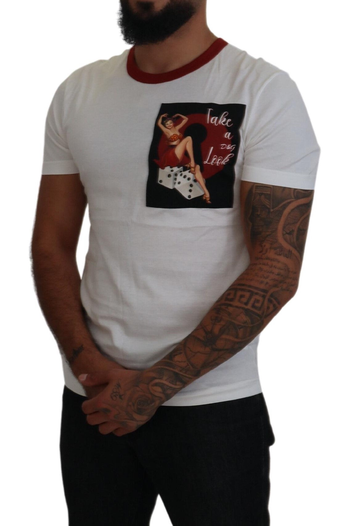 Dolce & Gabbana Weißes T-Shirt mit Rundhalsausschnitt und Logodruck aus Baumwolle