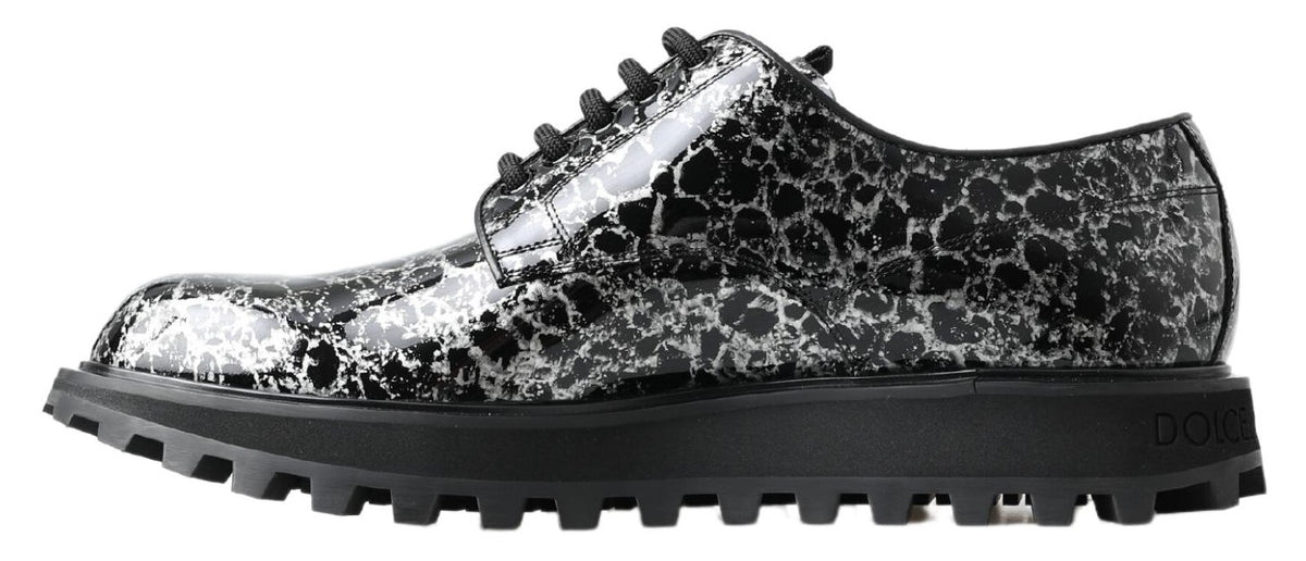 Dolce & Gabbana Schwarz Weiß Derby Lackleder Schuhe