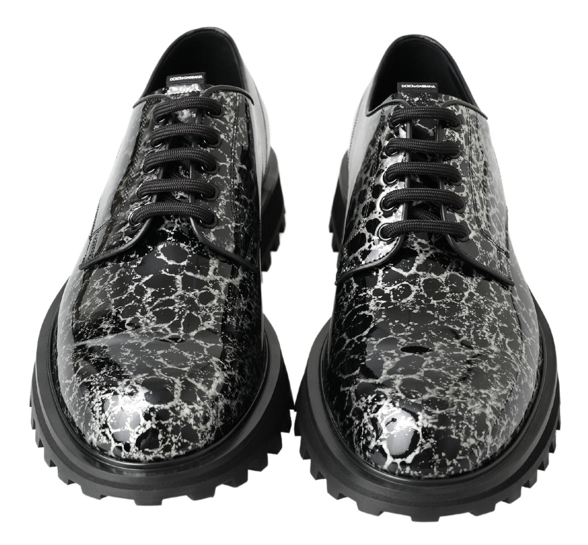 Dolce & Gabbana Schwarz Weiß Derby Lackleder Schuhe