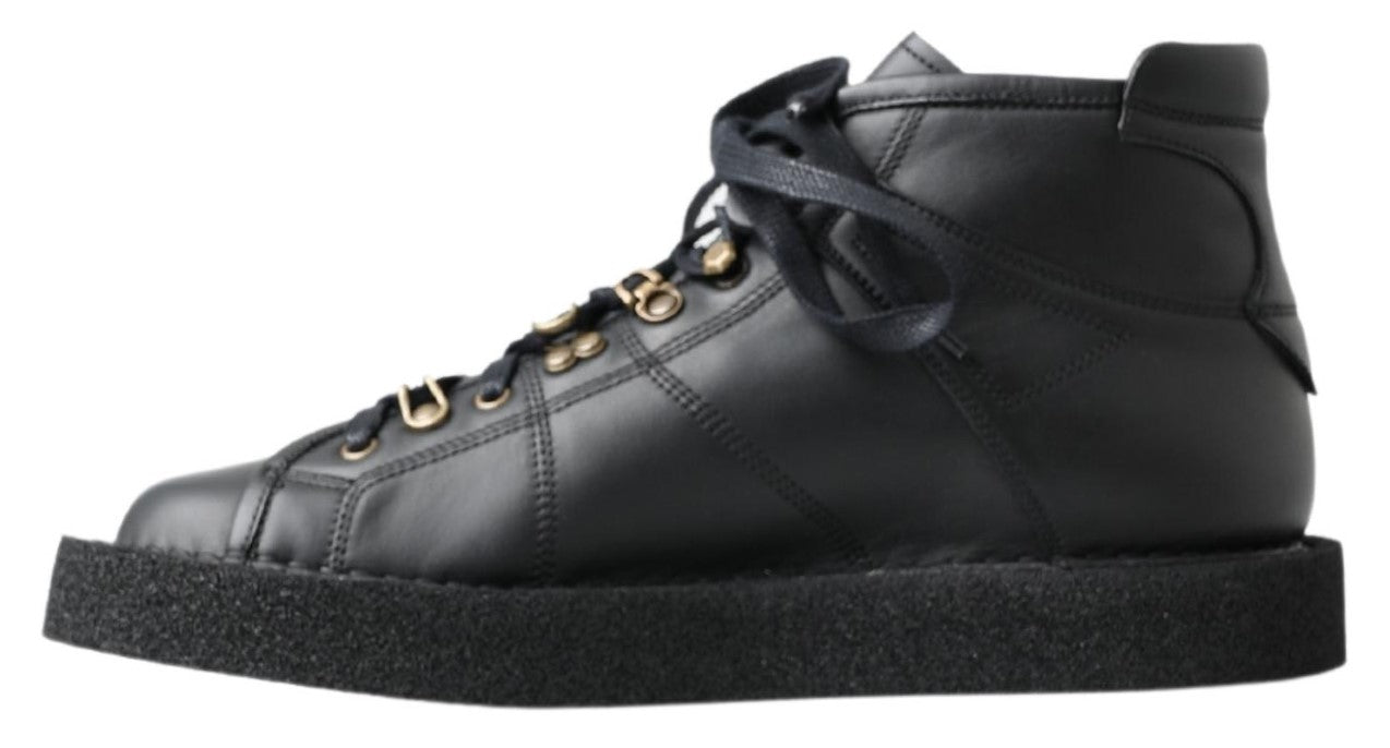 Dolce & Gabbana Schwarze Leder-Slipper mit Stretch-Stiefeln