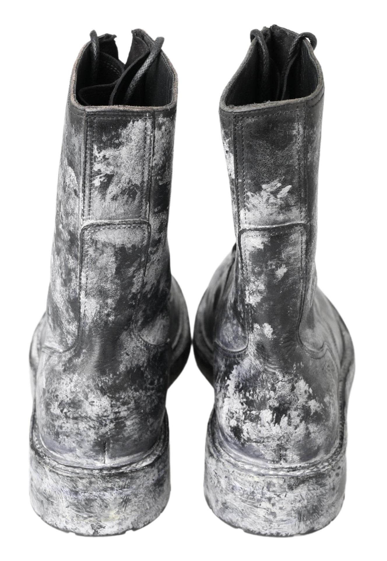 Dolce & Gabbana Schwarz Gray Leder Mid Calf Stiefel Schuhe