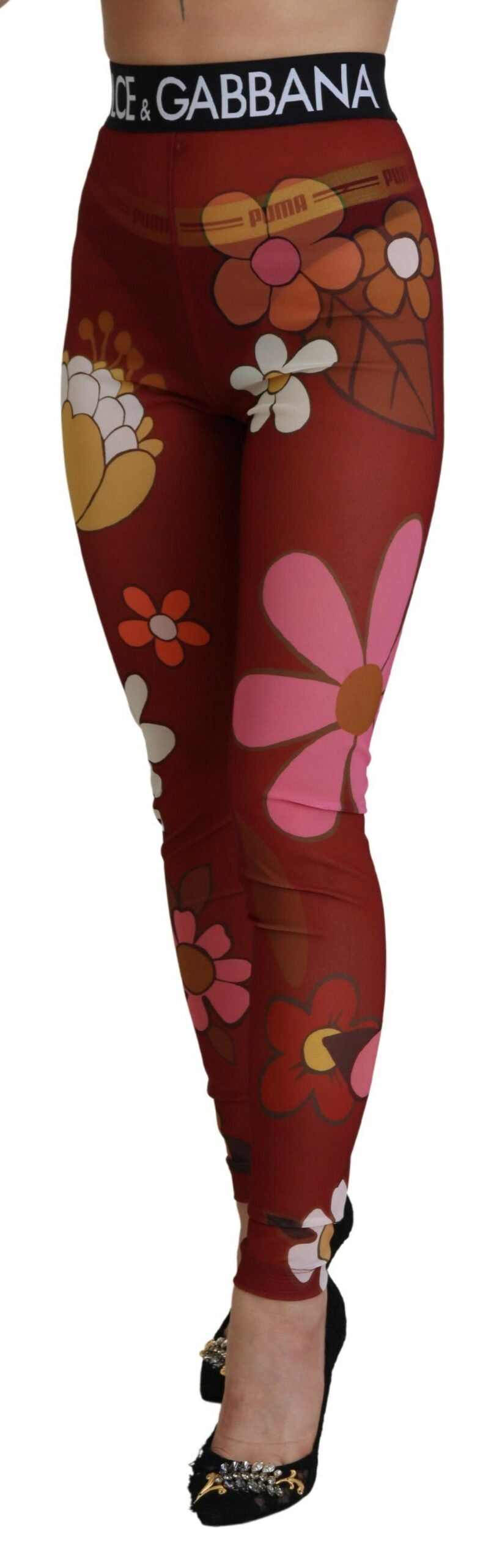 Dolce & Gabbana Rote geblümte Leggings Stretch-Taille-Hose