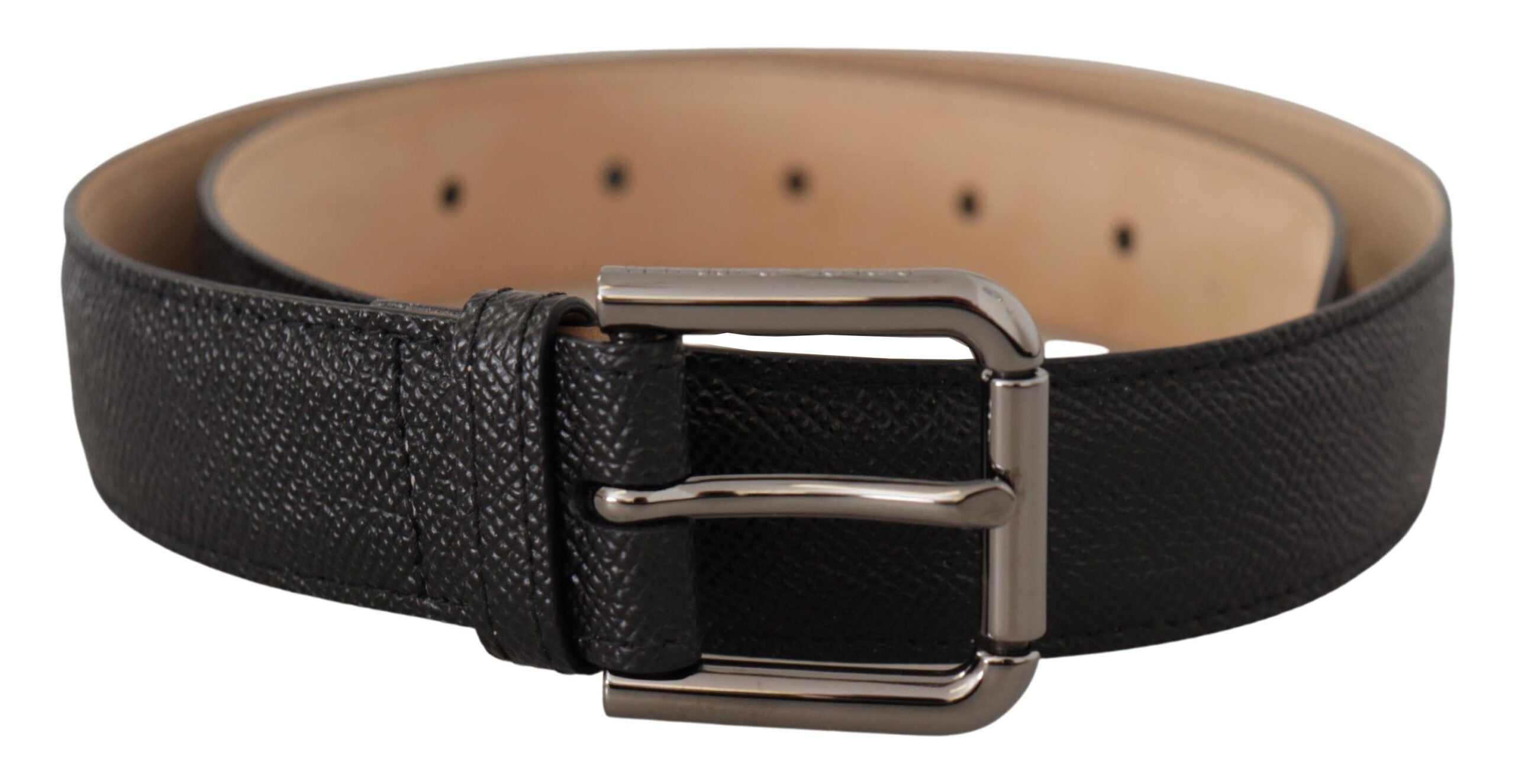 Dolce & Gabbana Schwarzes Kalbsleder Brauner Backend-Gürtel
