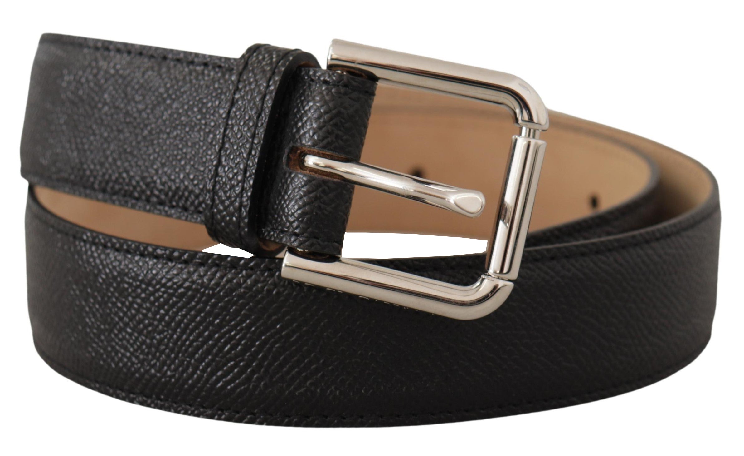 Dolce & Gabbana Schwarzes Kalbsleder Braunes Backend Metallschnalle Gürtel
