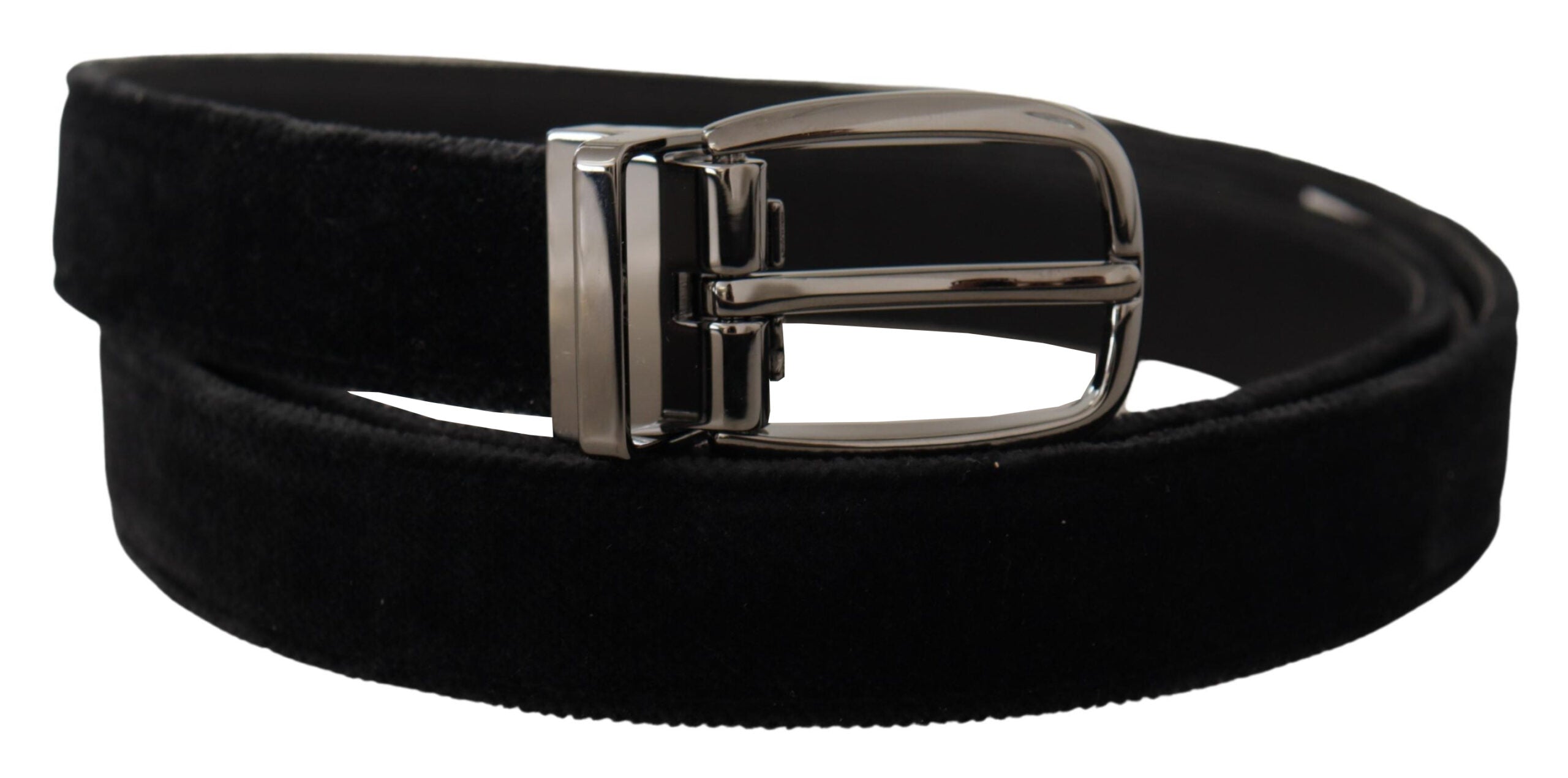 Dolce & Gabbana Schwarzer Samtgürtel mit Logo-Gravur aus Metall