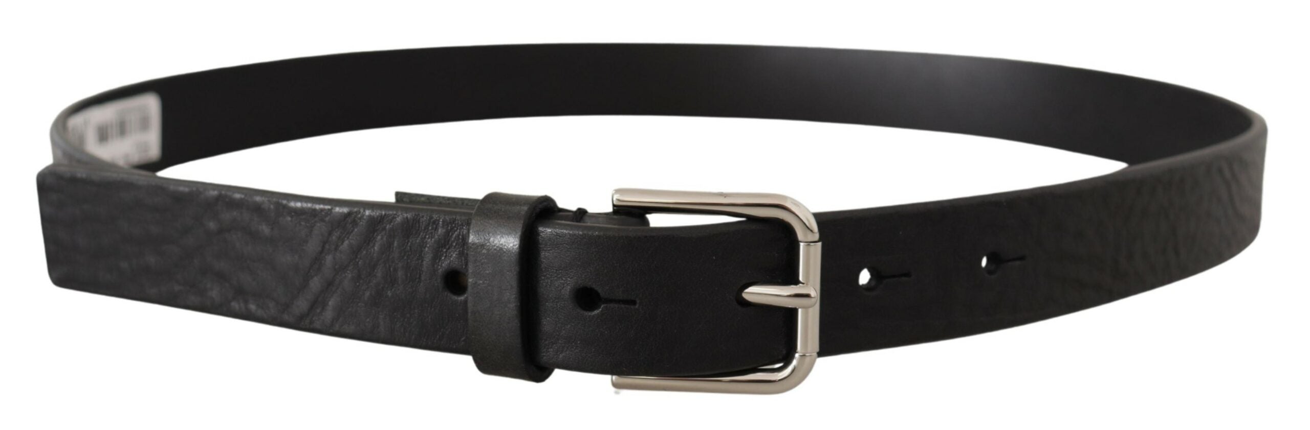 Dolce & Gabbana Schwarzes Kalbsleder Silberfarbenes Logo Metallschnalle Gürtel