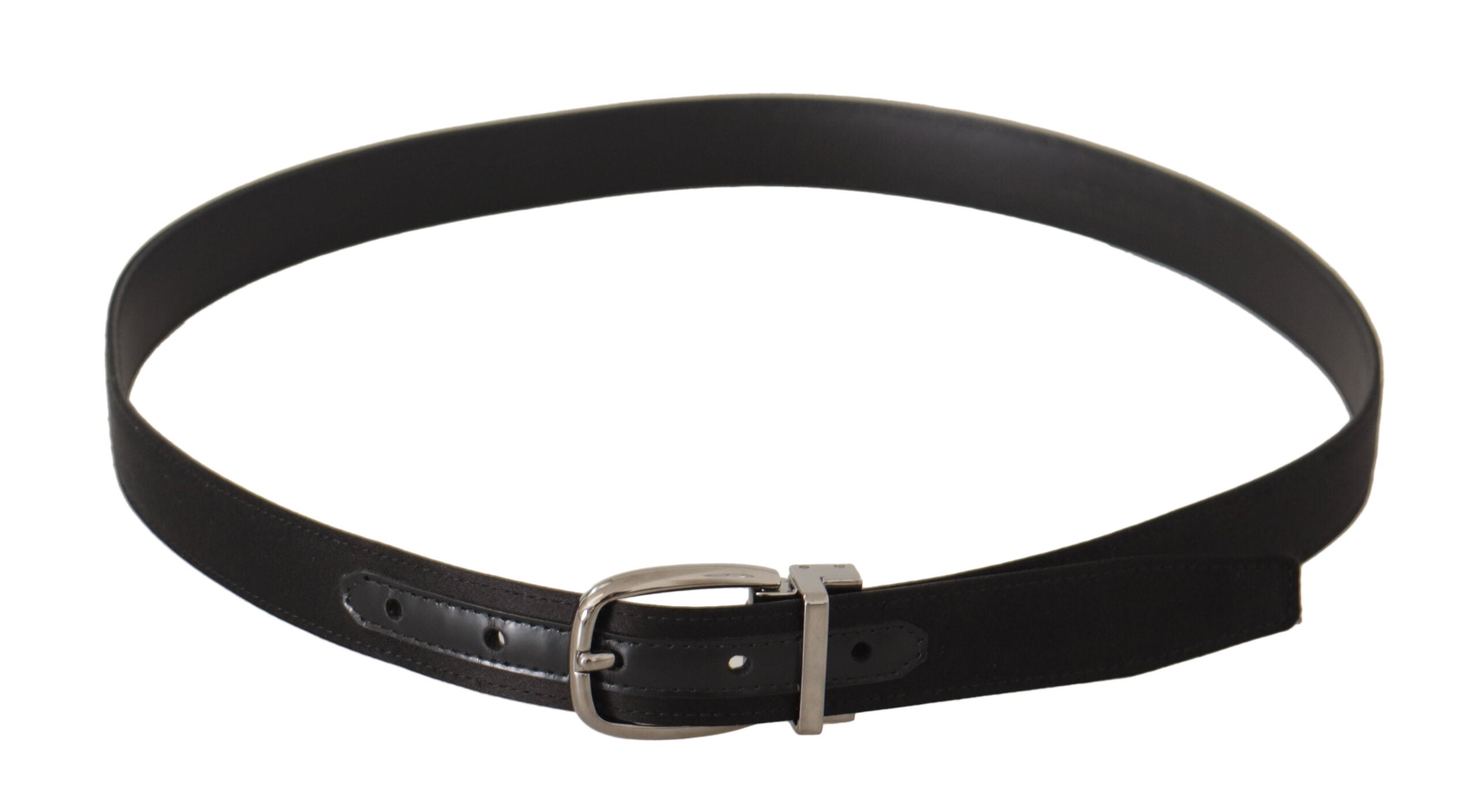Dolce & Gabbana Schwarzes Kalbsleder Silbernes Logo Metallschnalle Gürtel