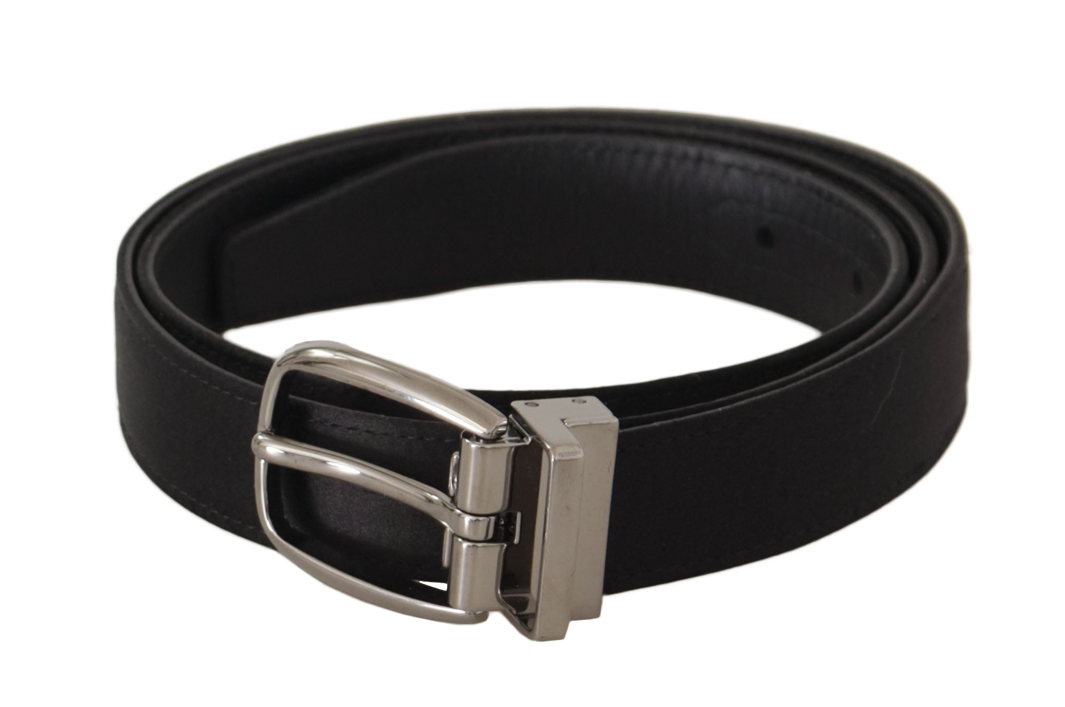 Dolce & Gabbana Schwarzes Kalbsleder Silbernes Logo Metallschnalle Gürtel
