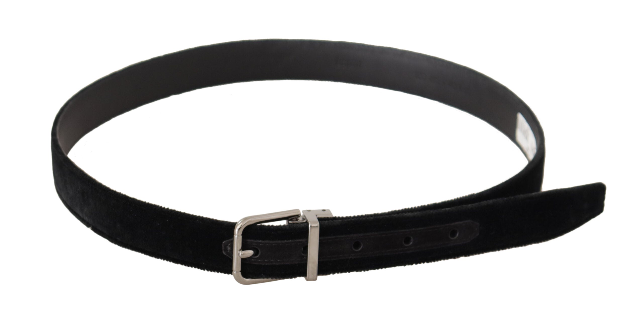 Dolce & Gabbana Schwarzer lässiger Samtgürtel mit silberner Metall-Logo-Schnalle