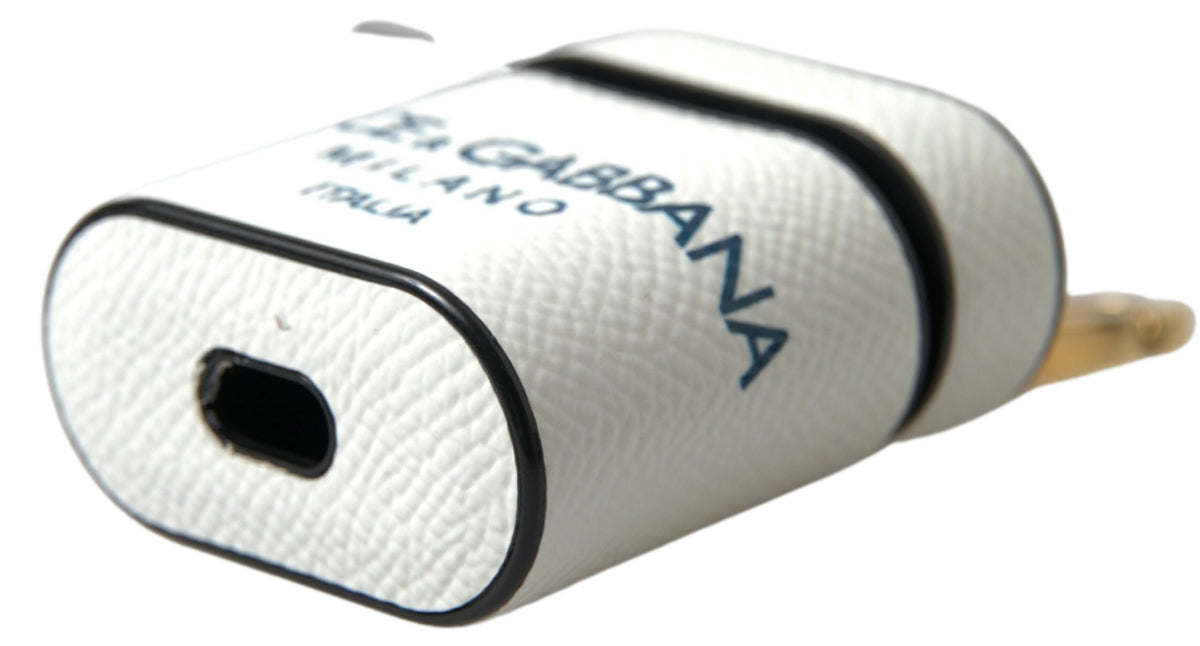 Dolce & Gabbana Weißes blaues Kalbsleder Logo Druck Riemen Airpods Fall