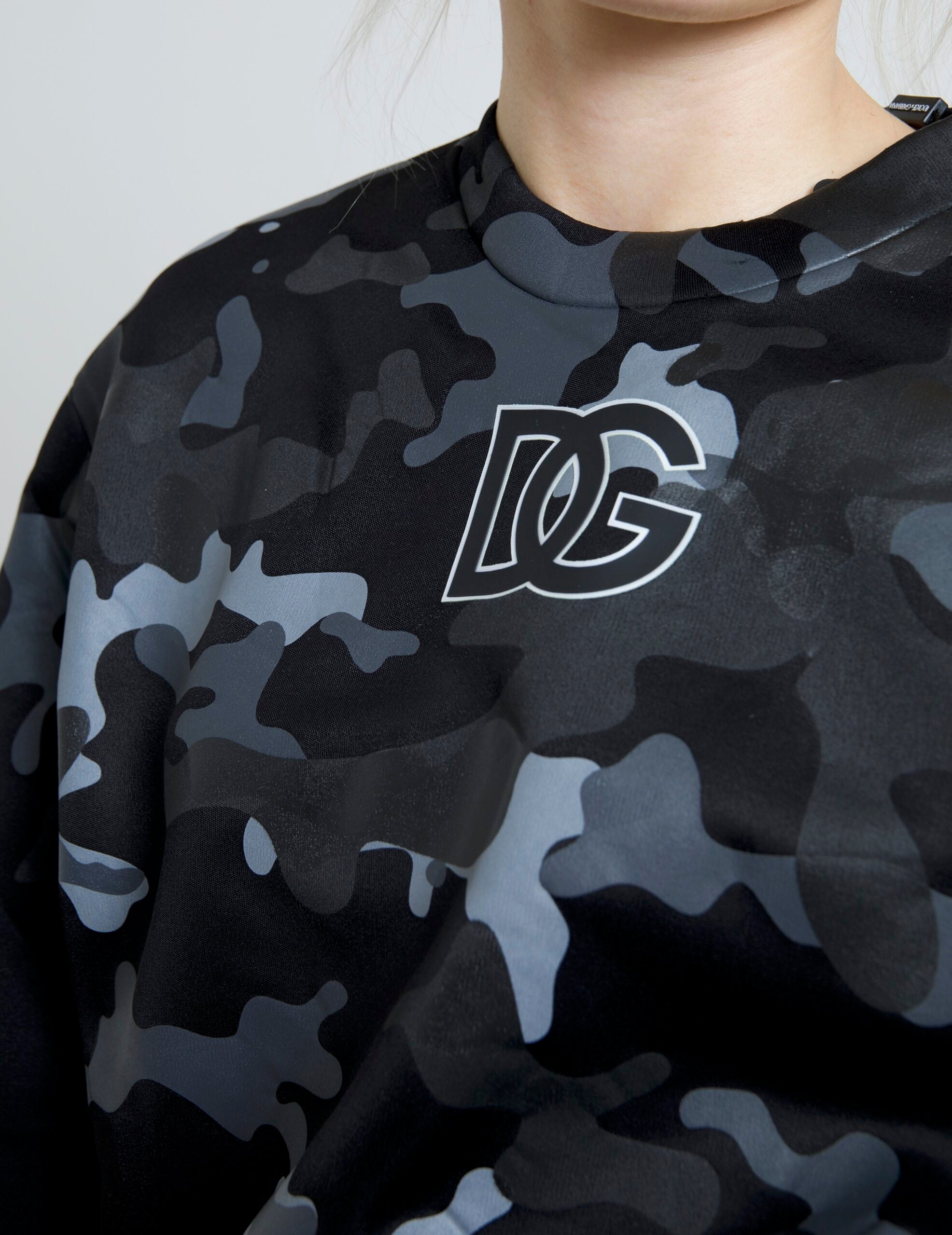 Dolce & Gabbana Schwarzes Camouflage Rundhals-Sweatshirt Pullover