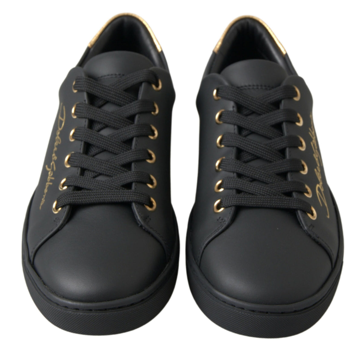 Dolce & Gabbana Schwarz Gold Leder Klassische Sneakers Schuhe
