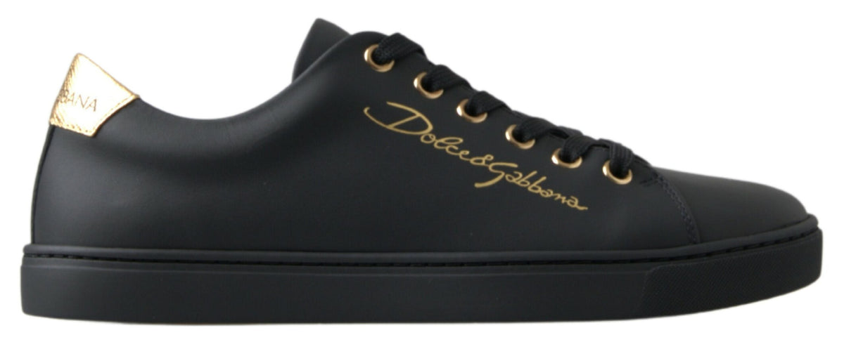 Dolce & Gabbana Schwarz Gold Leder Klassische Sneakers Schuhe