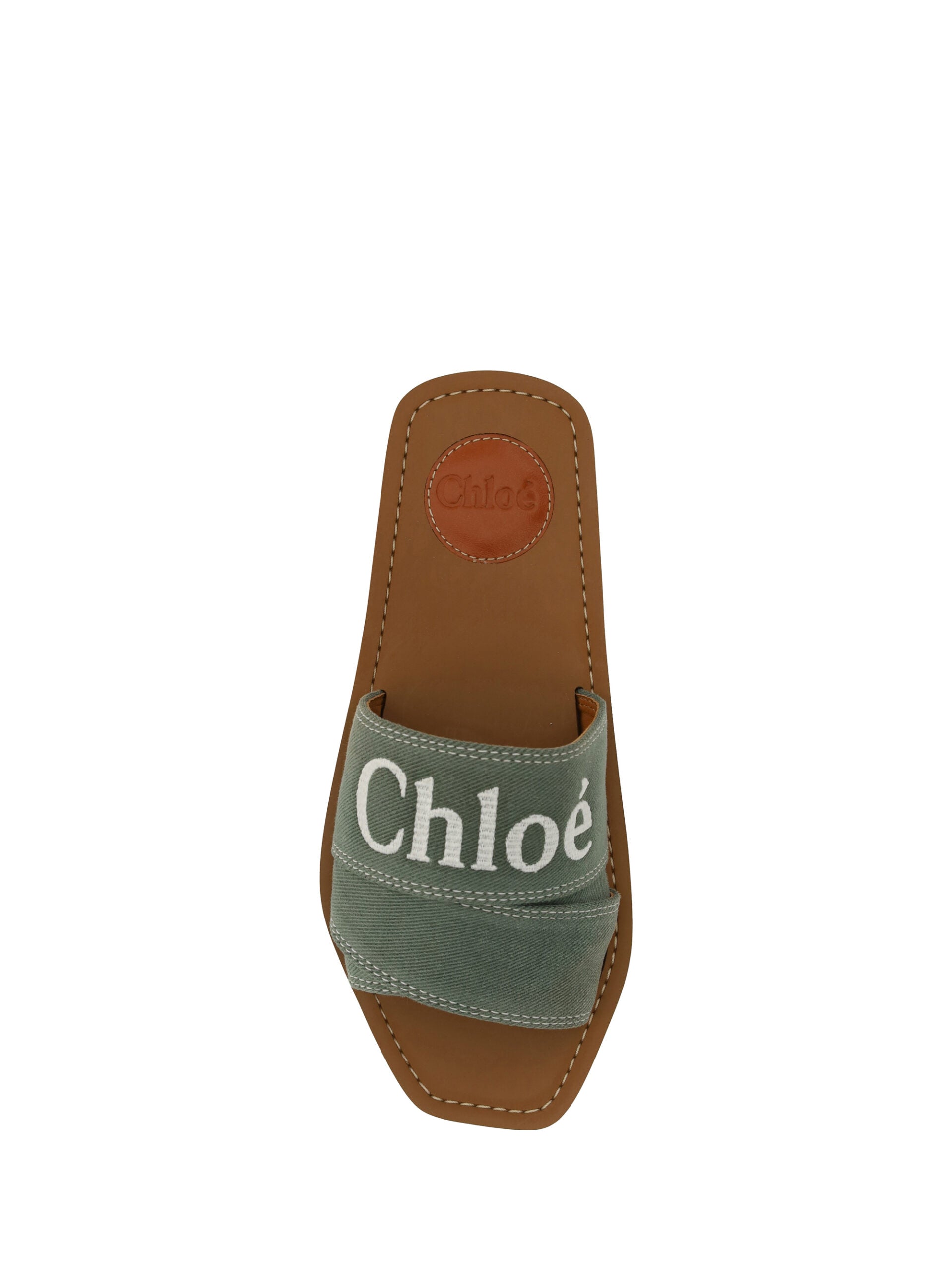Chloé Elegante Rutschen aus waldgrüner Baumwolle