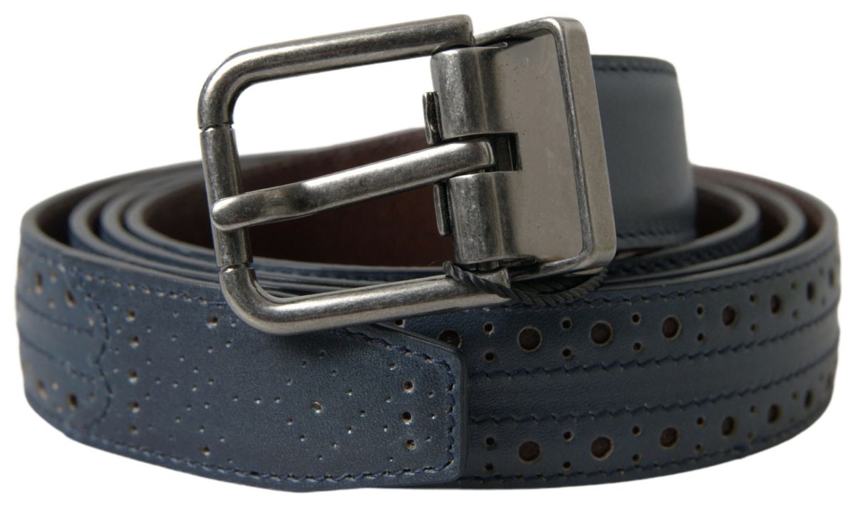 Dolce & Gabbana Blauer Ledergürtel mit perforierter Metallschnalle