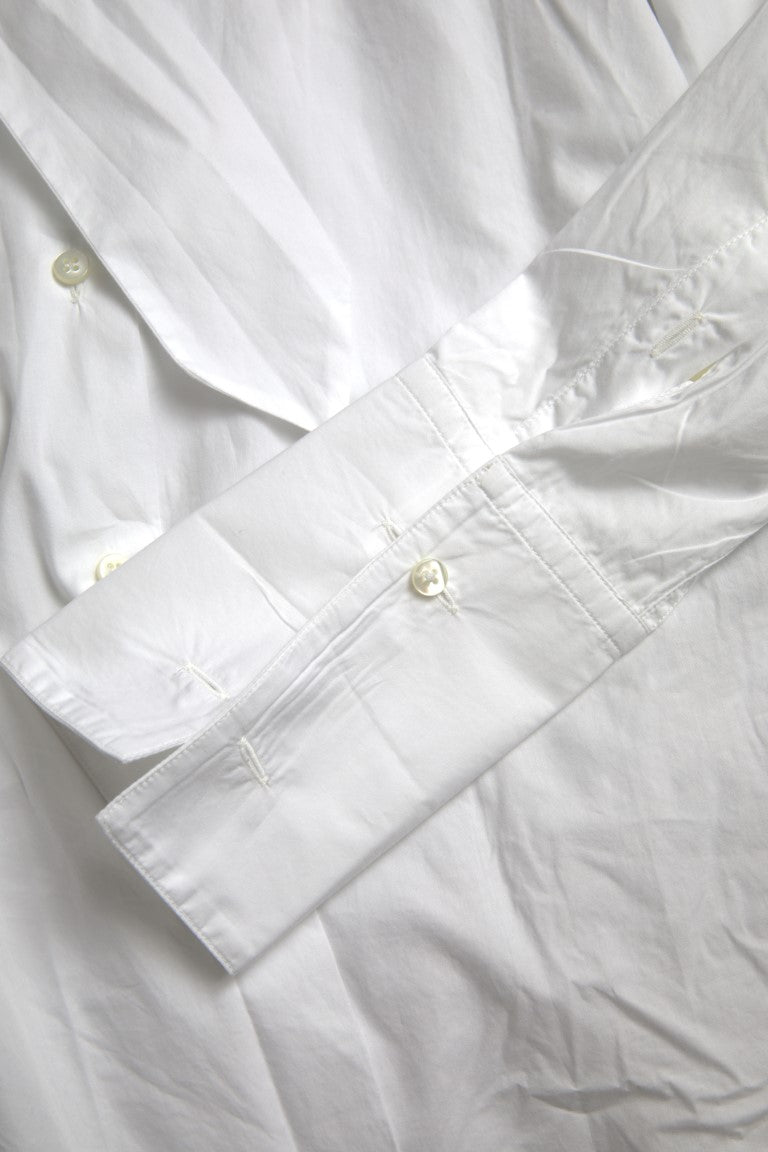 Dolce & Gabbana Weißes Baumwoll-Top mit Ascot-Kragen und langen Ärmeln