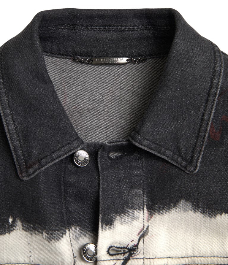 Dolce & Gabbana Mehrfarbige Denimjacke mit Kragen aus Baumwolle