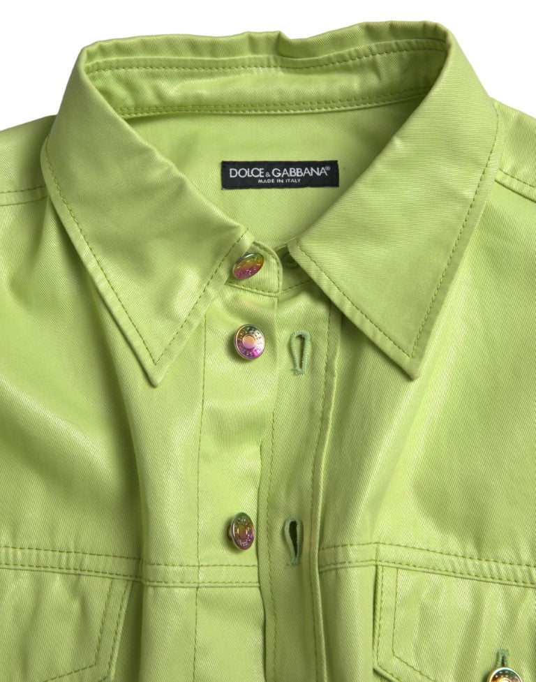 Dolce & Gabbana Grünes Button-Down-Hemd aus Baumwolle mit Kragen
