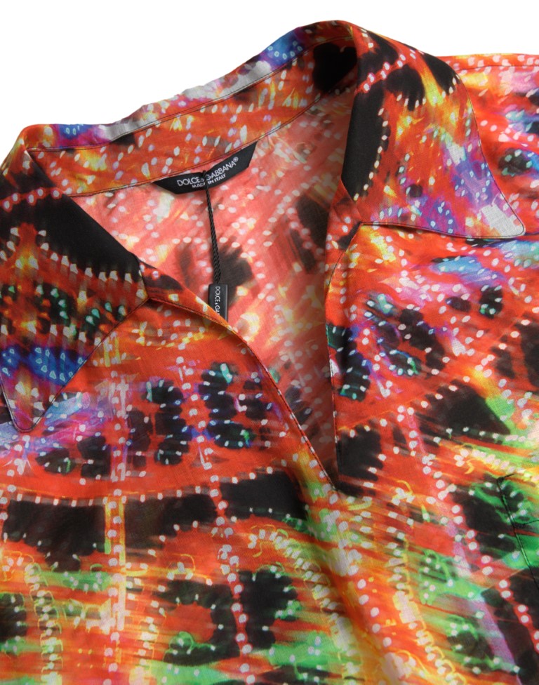Dolce & Gabbana Multicolor Luminarie Print Herren Baumwollhemd