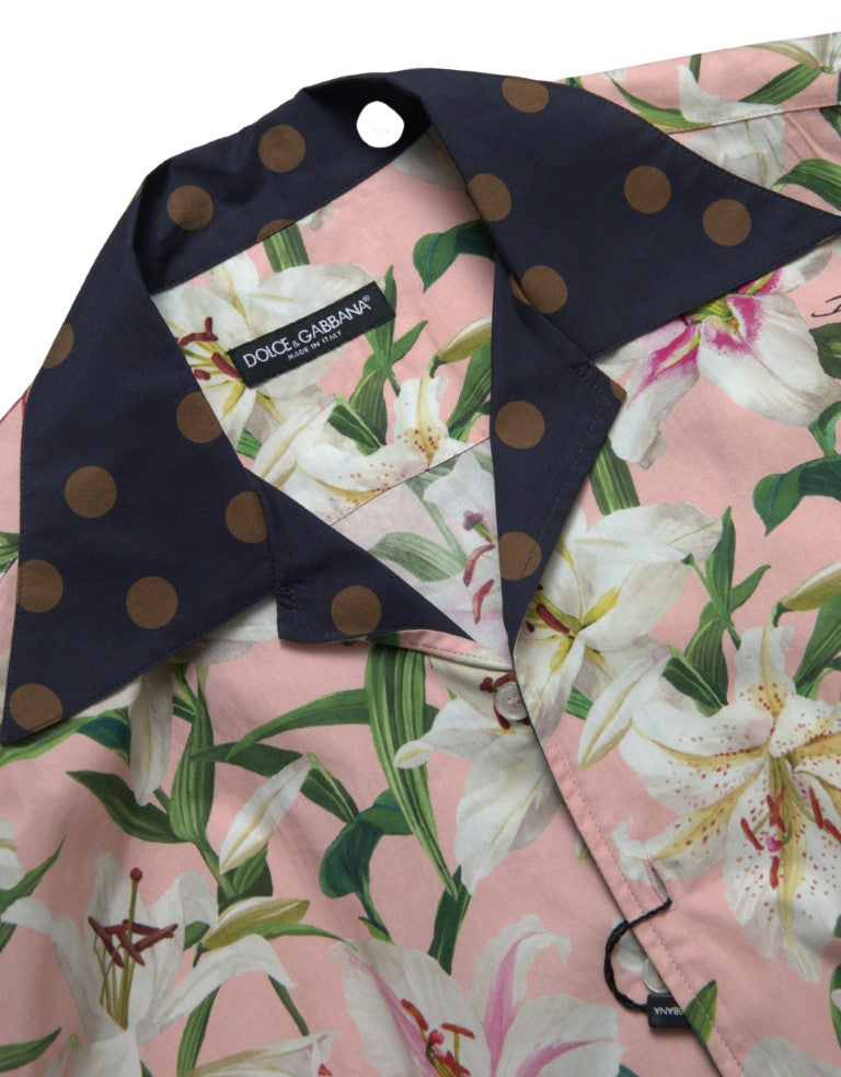 Dolce & Gabbana Baumwoll-Polka Dot Lily Print Hemd mit Kragen