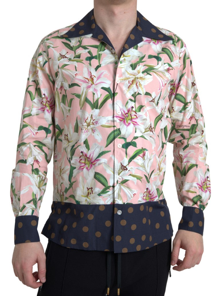 Dolce & Gabbana Baumwoll-Polka Dot Lily Print Hemd mit Kragen
