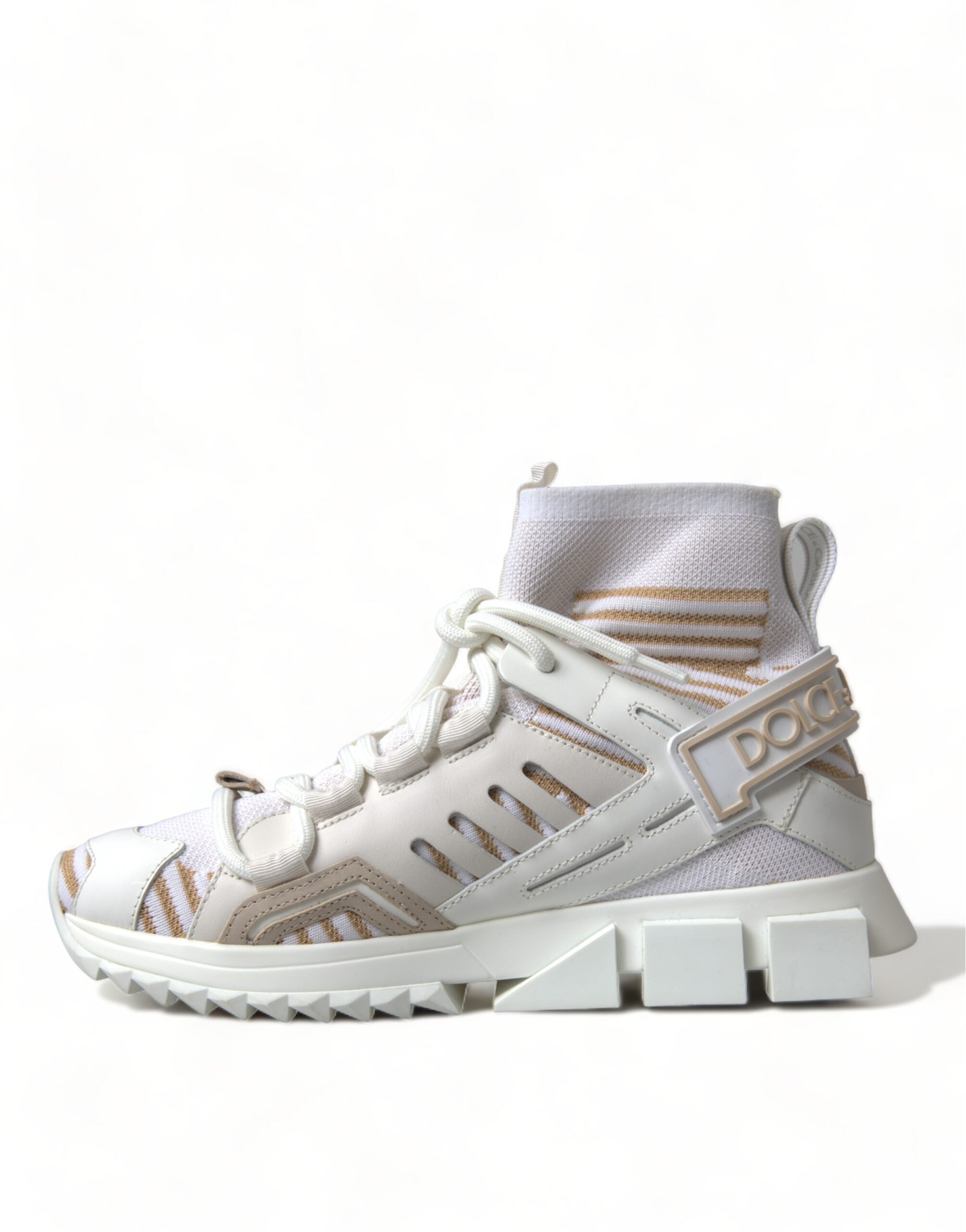 Dolce & Gabbana Weiß Beige Sorrento Socken Sneakers Schuhe