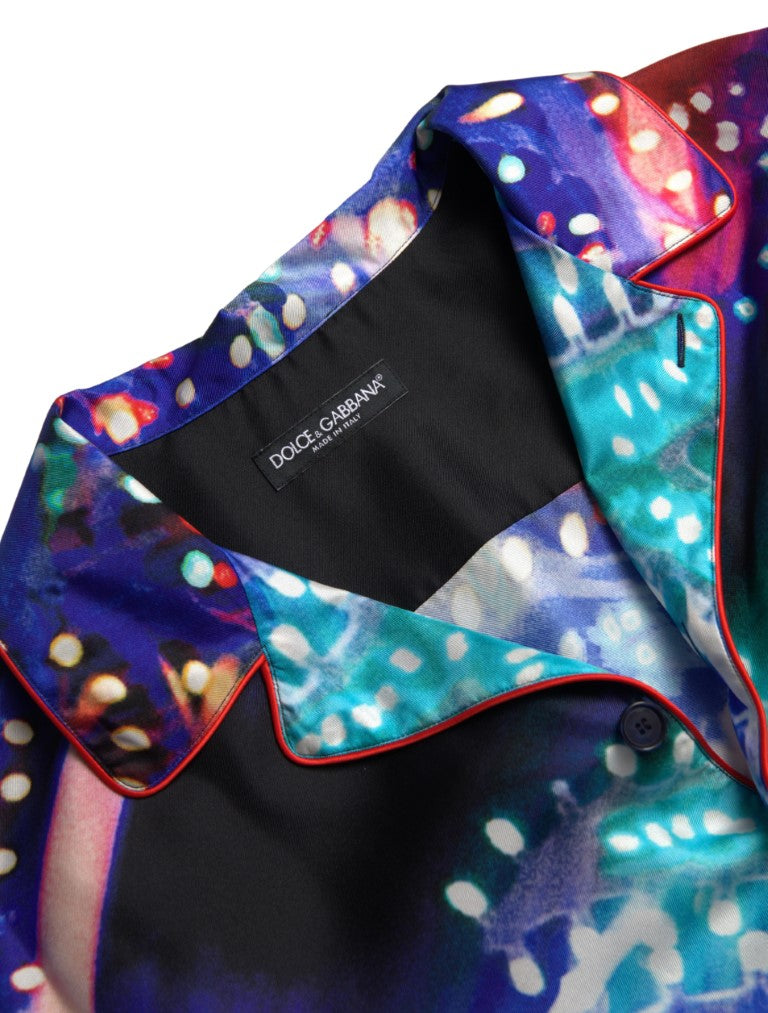 Dolce & Gabbana Multicolor Seide Psychedelic Druck Männer Pyjama Shirt