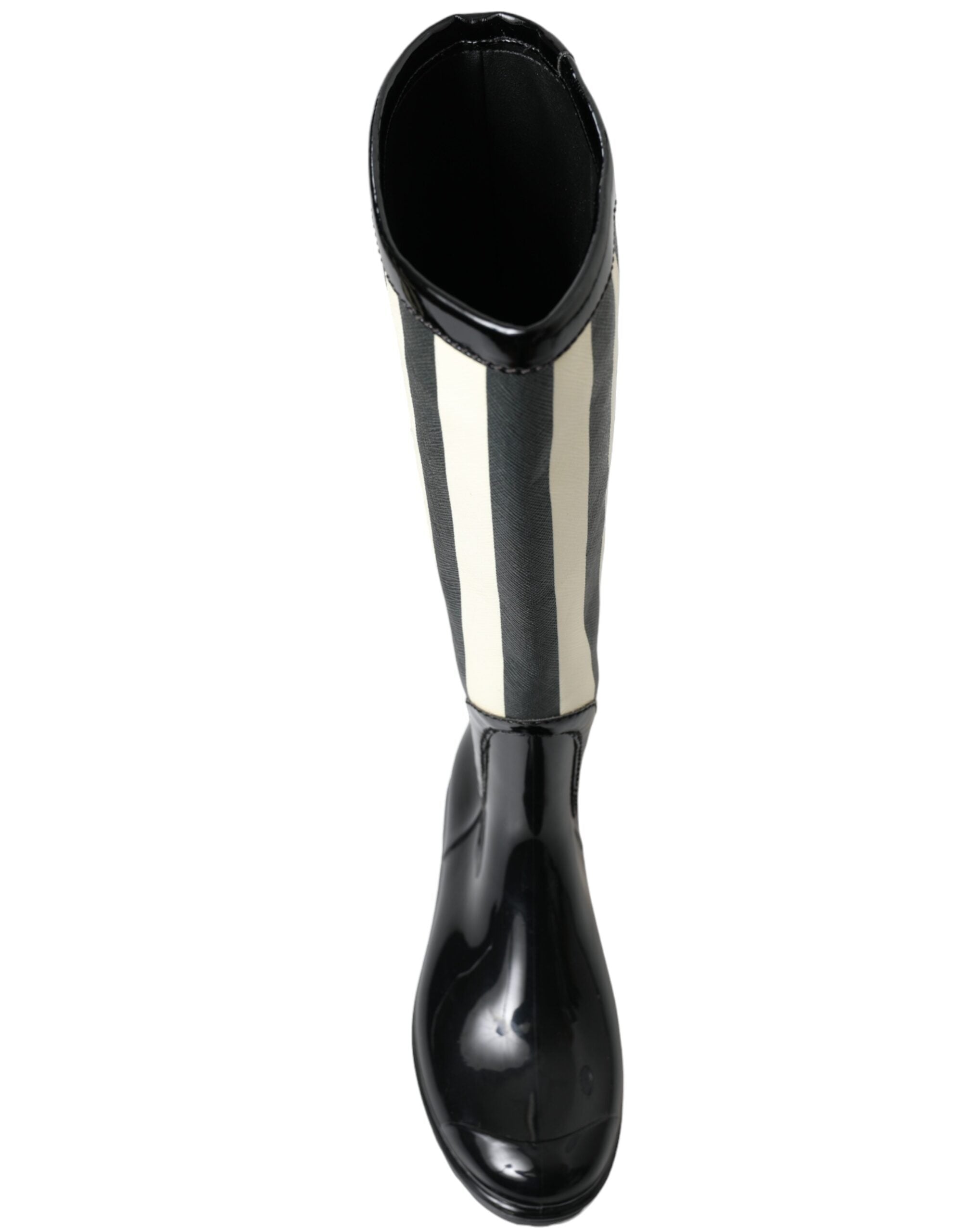 Dolce & Gabbana Schwarze kniehohe flache Gummistiefel Schuhe