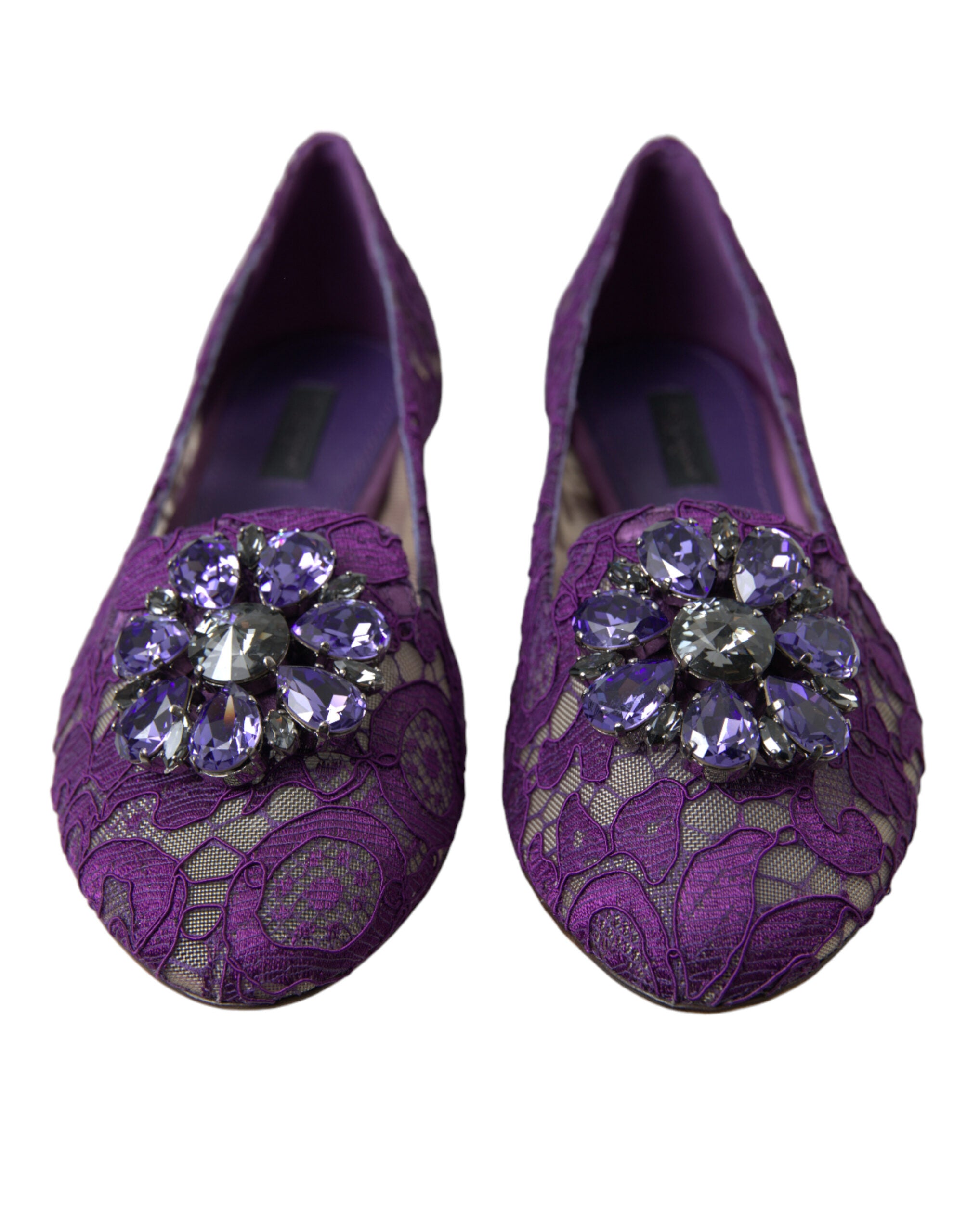 Dolce & Gabbana Lila Vally Taormina Spitze Kristalle Flats Schuhe