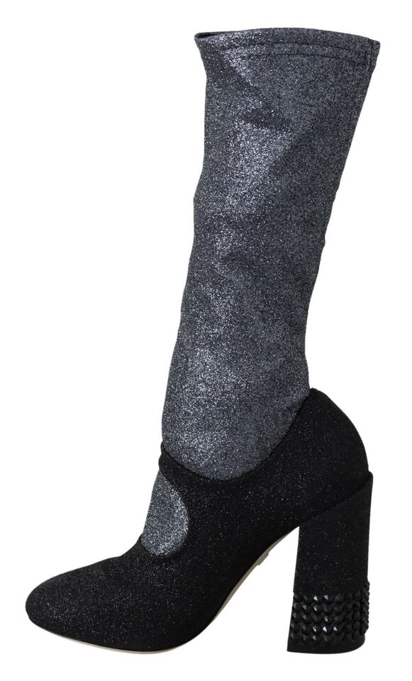 Dolce & Gabbana Schwarz Kristall Mary Janes Booties Schuhe