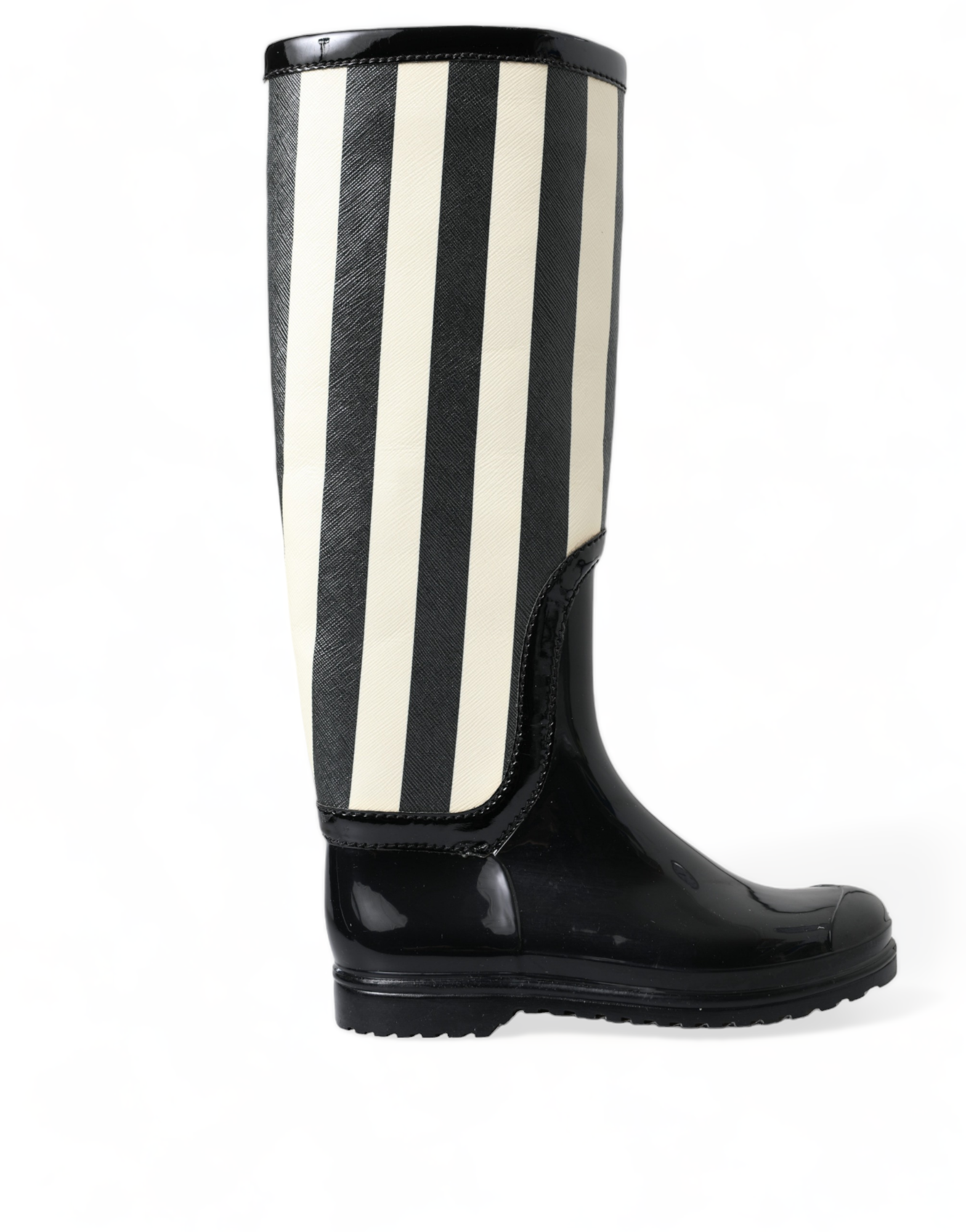 Dolce & Gabbana Schwarze kniehohe flache Gummistiefel Schuhe