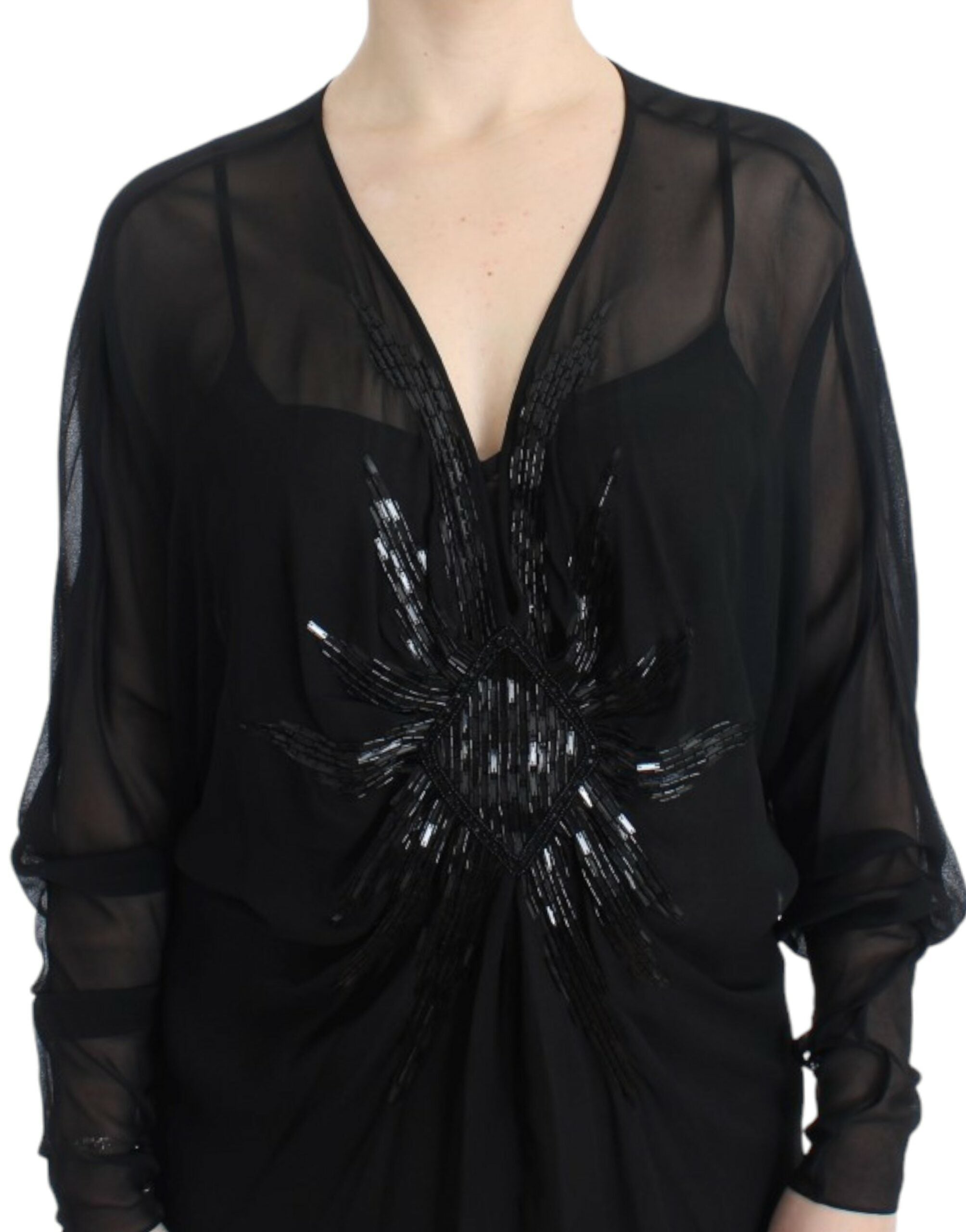 Cavalli Schwarzes langärmeliges Seidenkleid