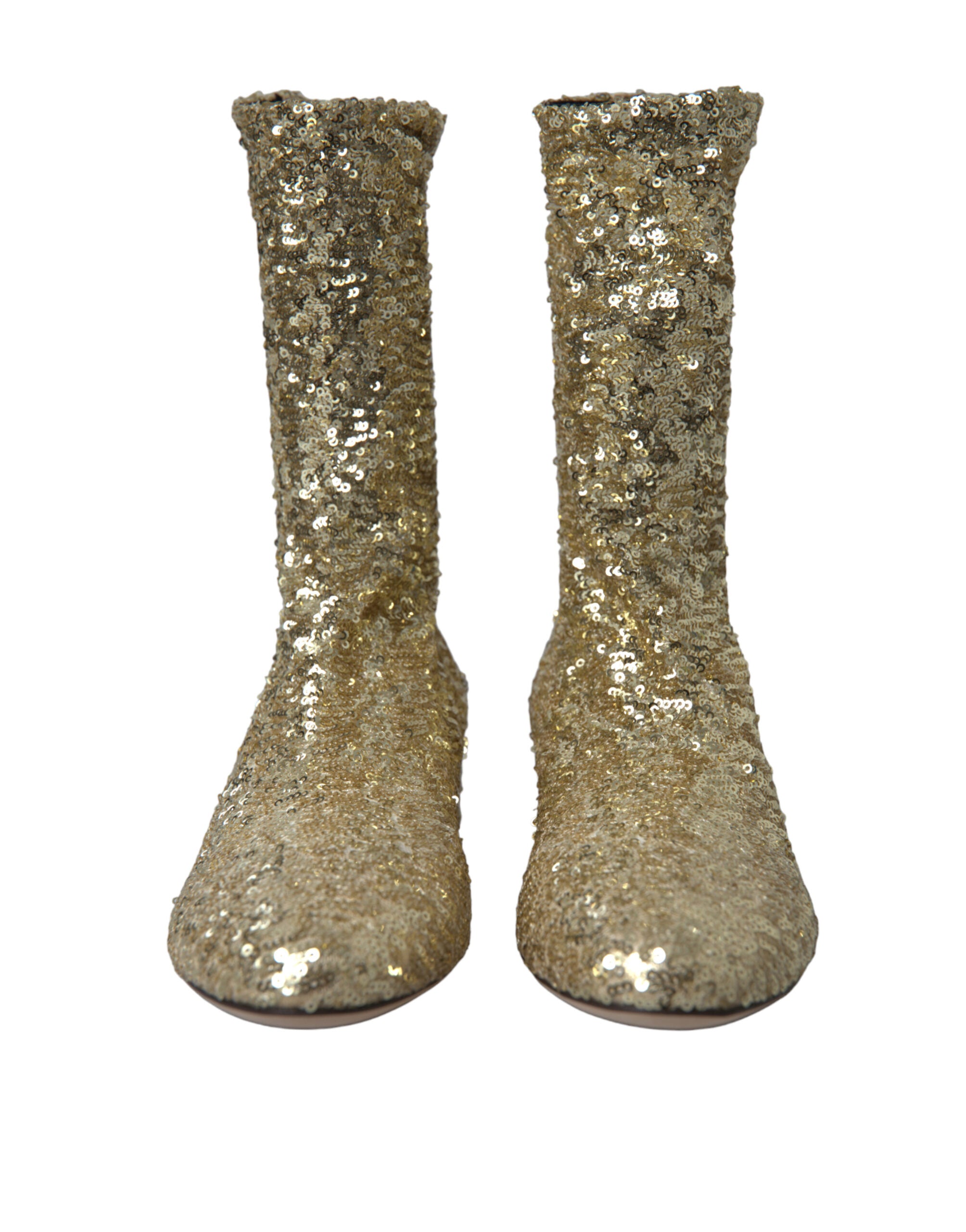 Dolce & Gabbana Kurze Stiefel mit goldenen Pailletten und Stretch-Anteil