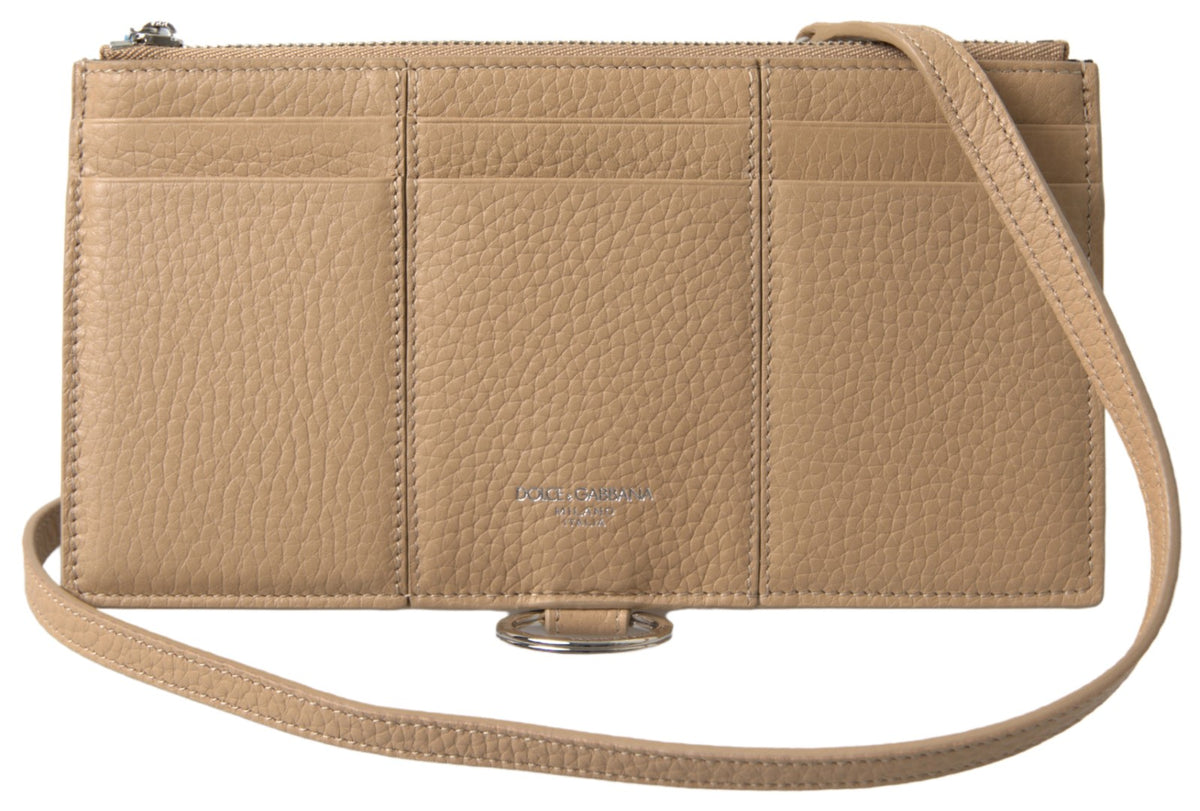 Dolce & Gabbana Beige Leder Schulter Kartenhalter Schulterriemen Brieftasche