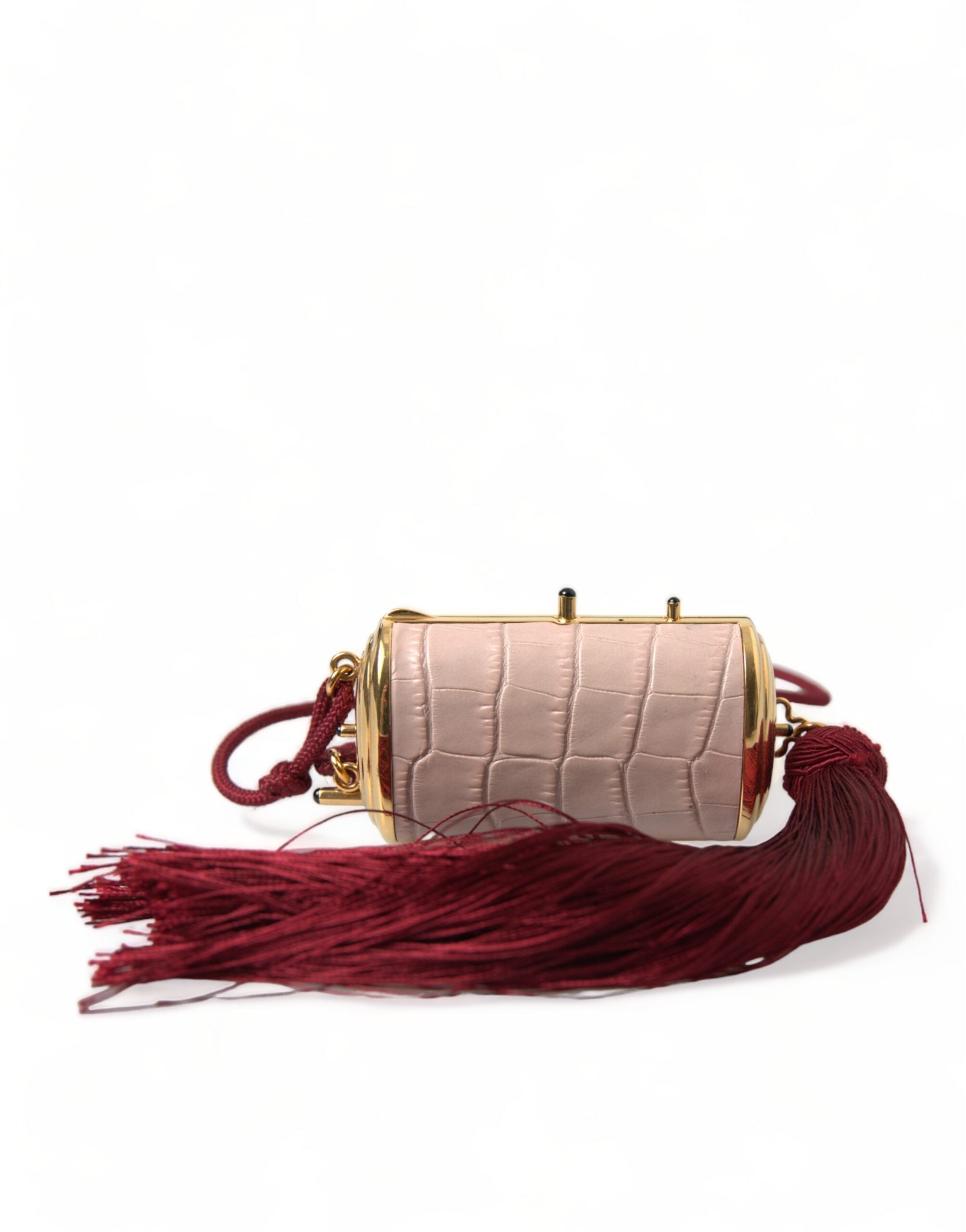 Dolce & Gabbana Rosa Exotisches Leder Mini-Spiegel Quaste Makeup Tasche