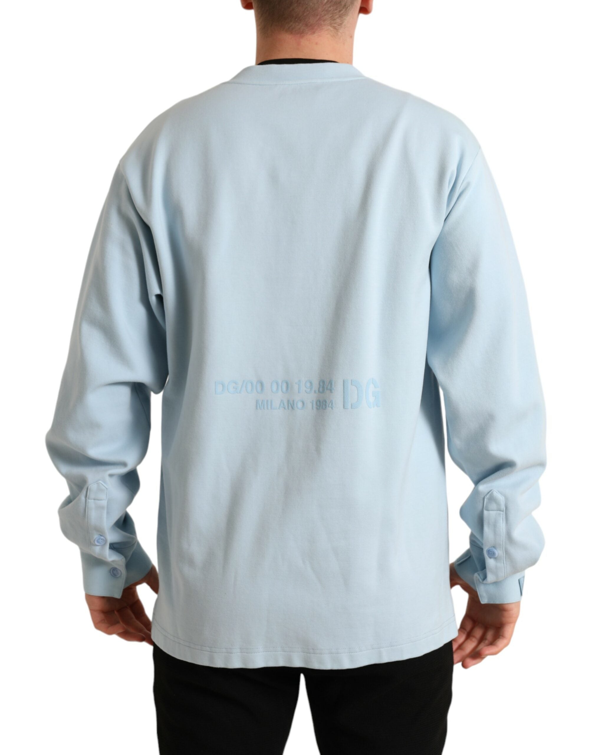 Dolce & Gabbana Hellblauer Pullover aus Baumwolle mit Knöpfen