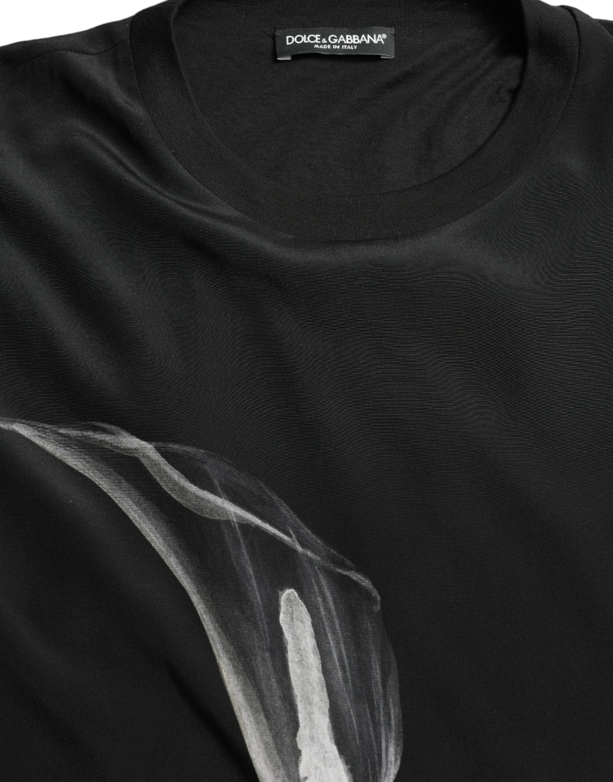 Dolce & Gabbana Schwarzer Pullover mit Blumendruck und Rundhalsausschnitt