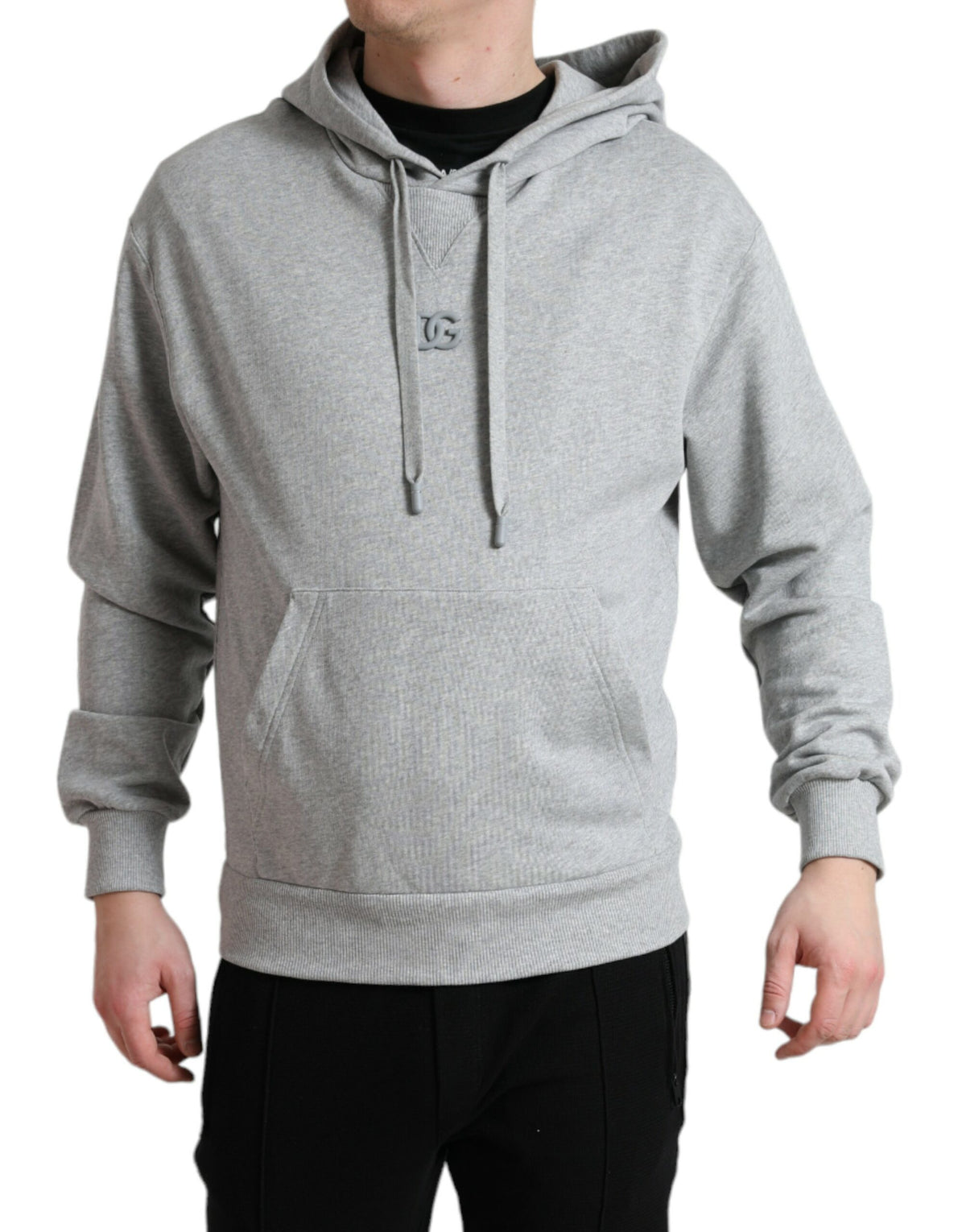 Dolce & Gabbana Graues Baumwoll-Logo-Sweatshirt mit Kapuze Pullover