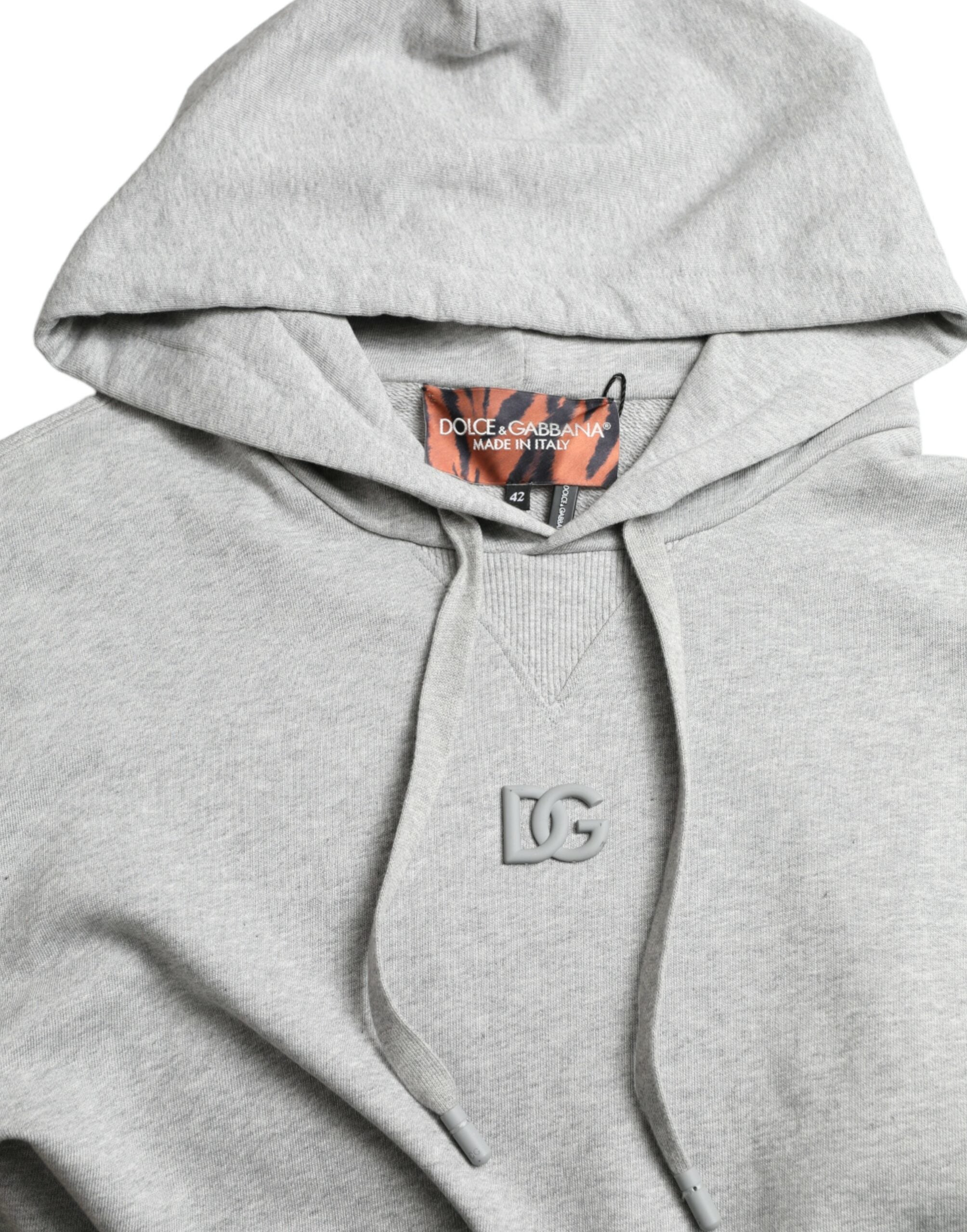 Dolce & Gabbana Graues Baumwoll-Logo-Sweatshirt mit Kapuze Pullover