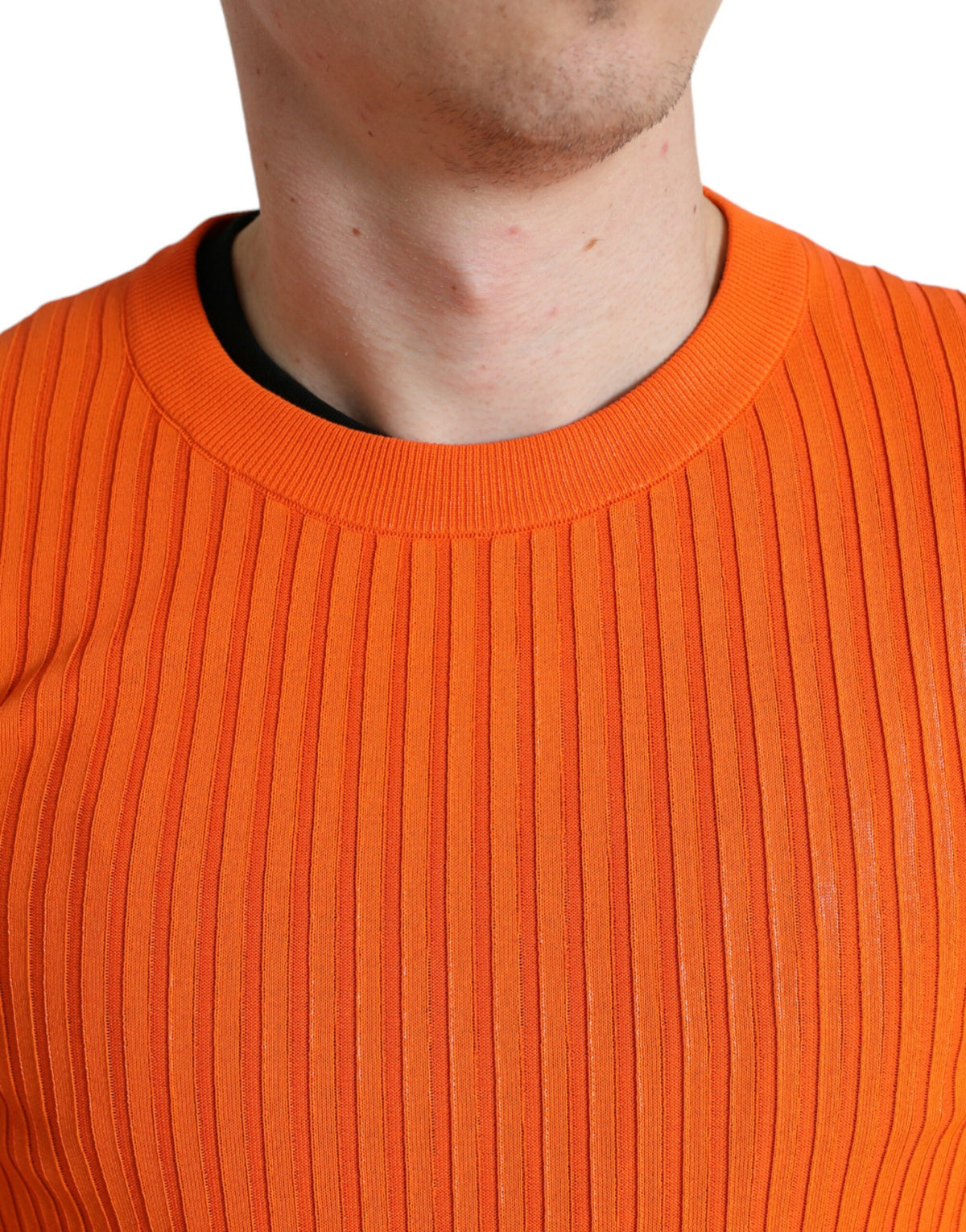 Dolce & Gabbana Orange gestrickter Herren Pullover mit Rundhalsausschnitt
