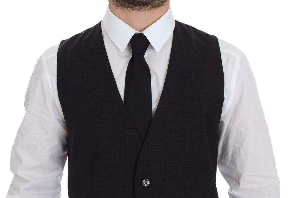 Dolce & Gabbana Graue Slim Fit Button Front Kleid Formelle Weste