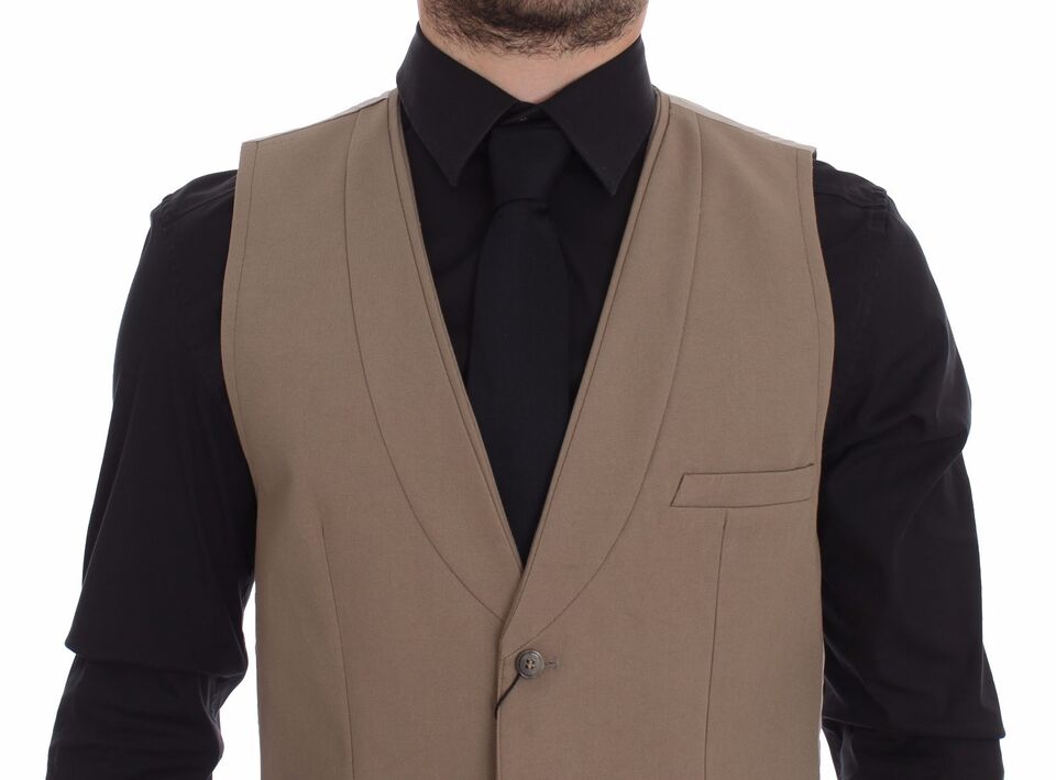 Dolce & Gabbana Beige Baumwolle Slim Fit Button Front Kleid Weste