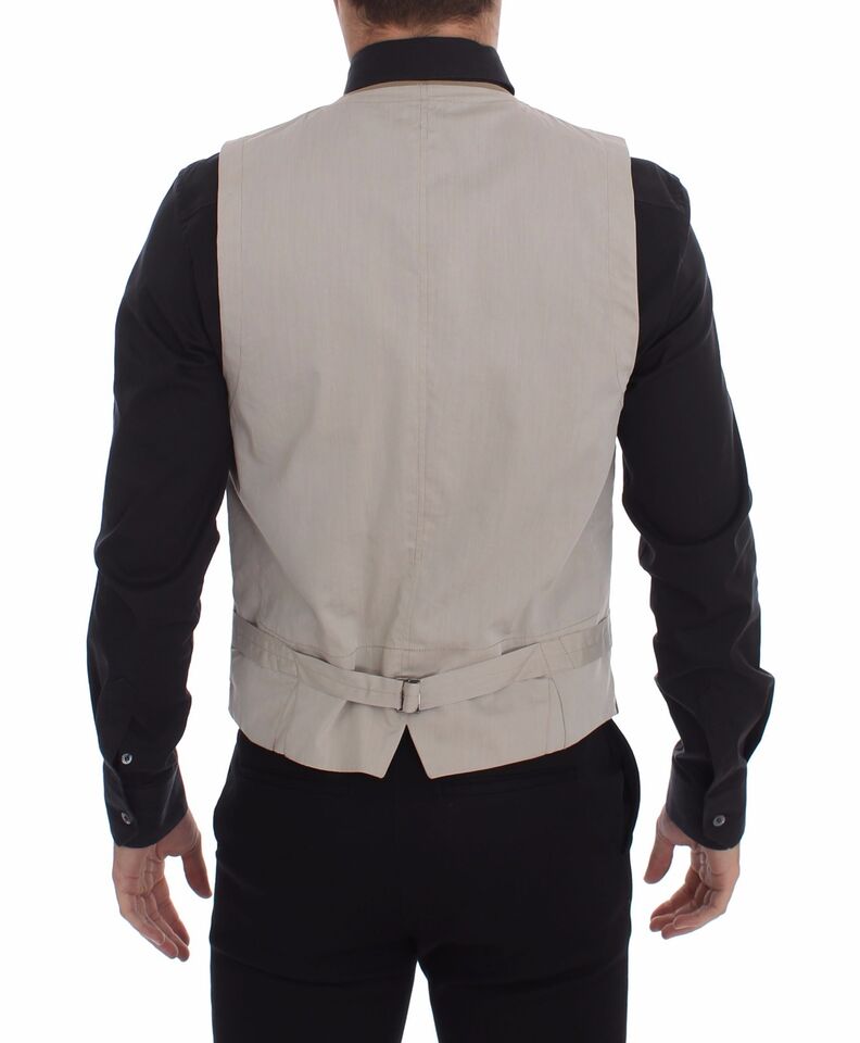 Dolce & Gabbana Beige Baumwolle Slim Fit Button Front Kleid Weste