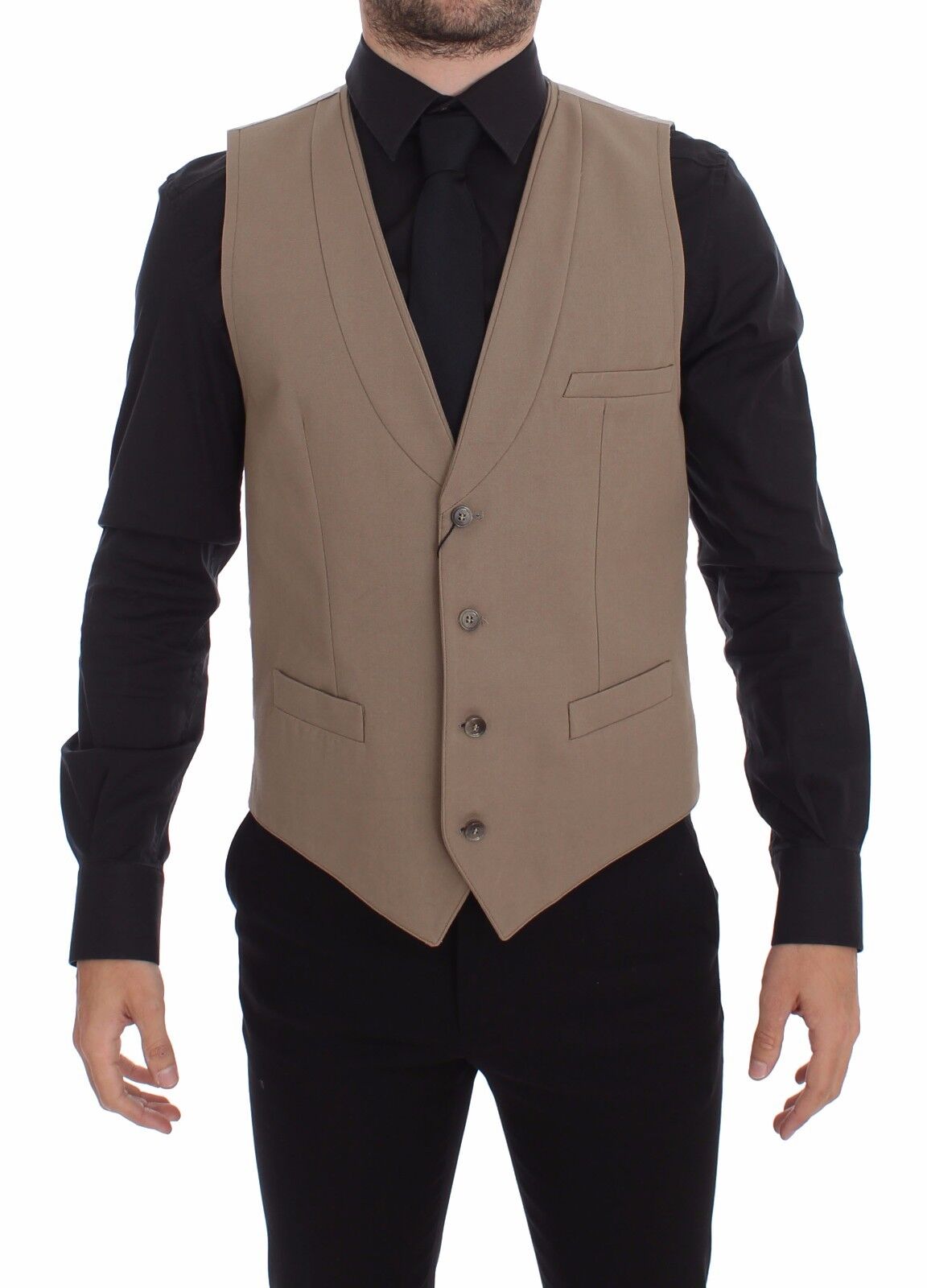 Dolce & Gabbana Beige Baumwolle Slim Fit Button Front Kleid Weste