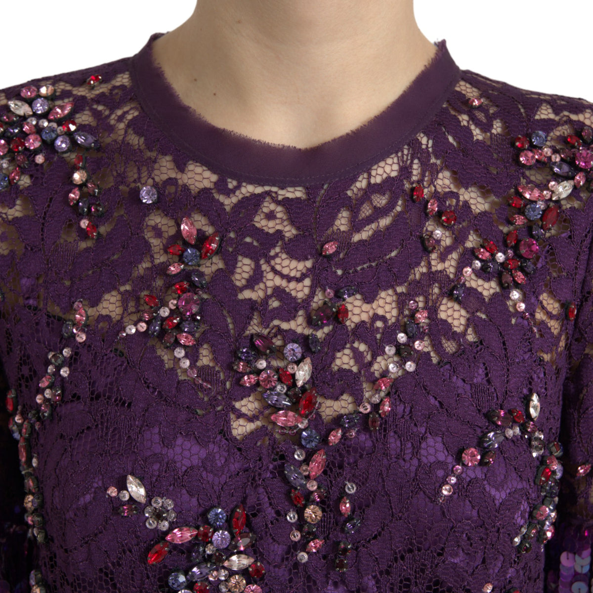 Dolce & Gabbana Lila florale Spitze Kristall eingebettet Kleid