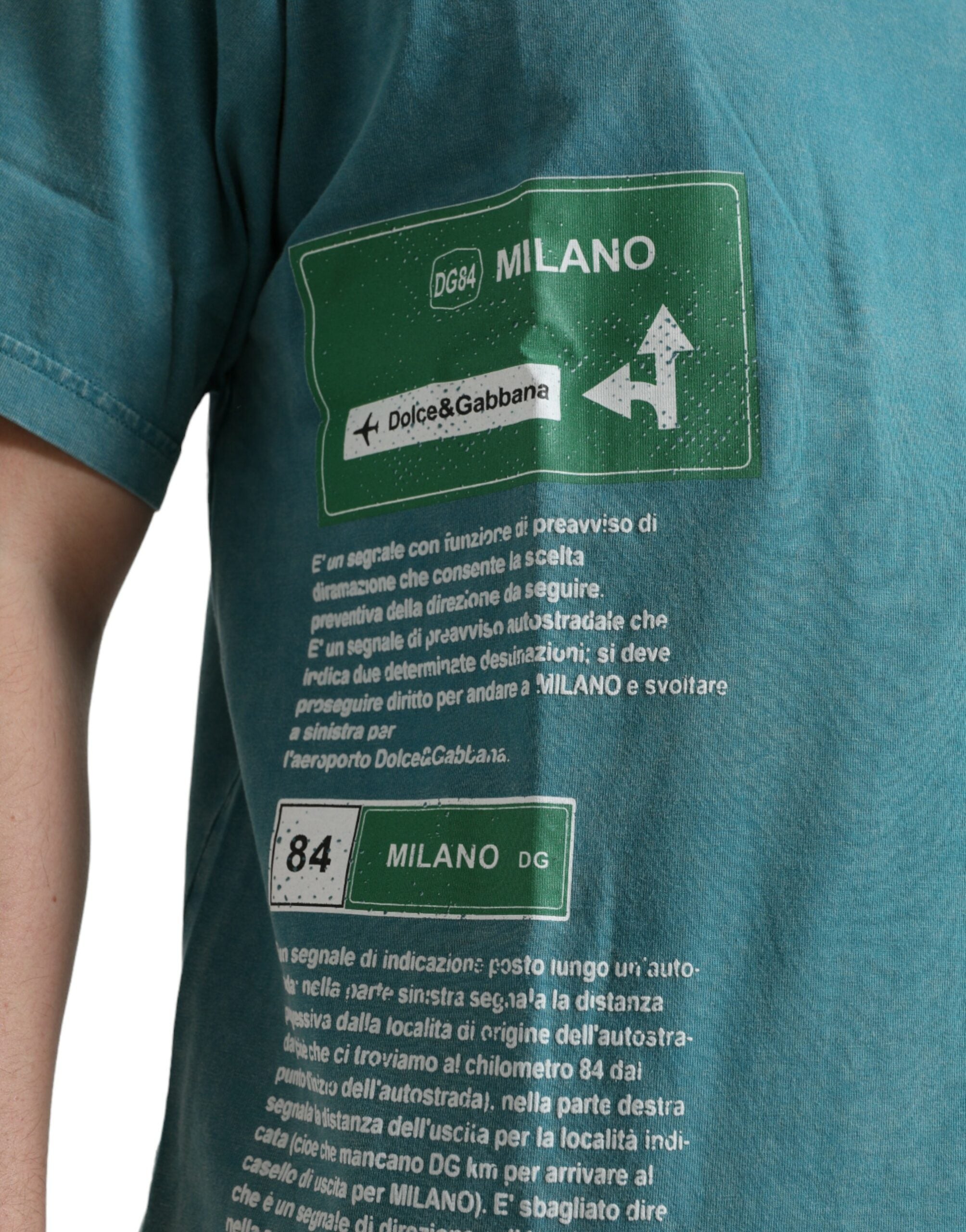 Dolce & Gabbana Blaues Baumwoll-T-Shirt mit Rundhalsausschnitt Milano Street