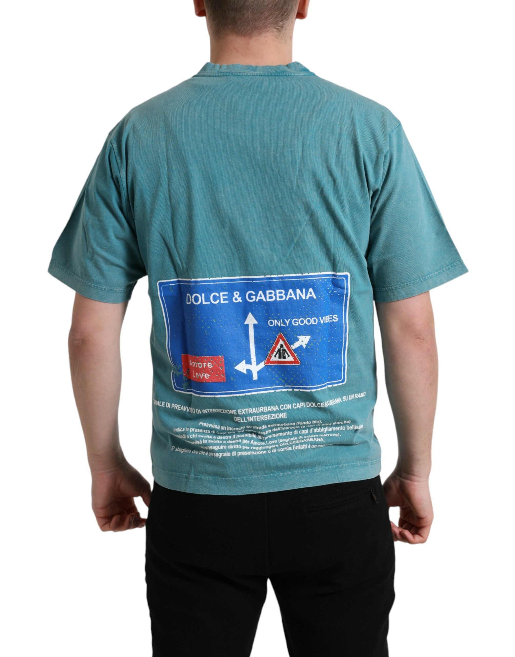 Dolce & Gabbana Blaues Baumwoll-T-Shirt mit Rundhalsausschnitt Milano Street