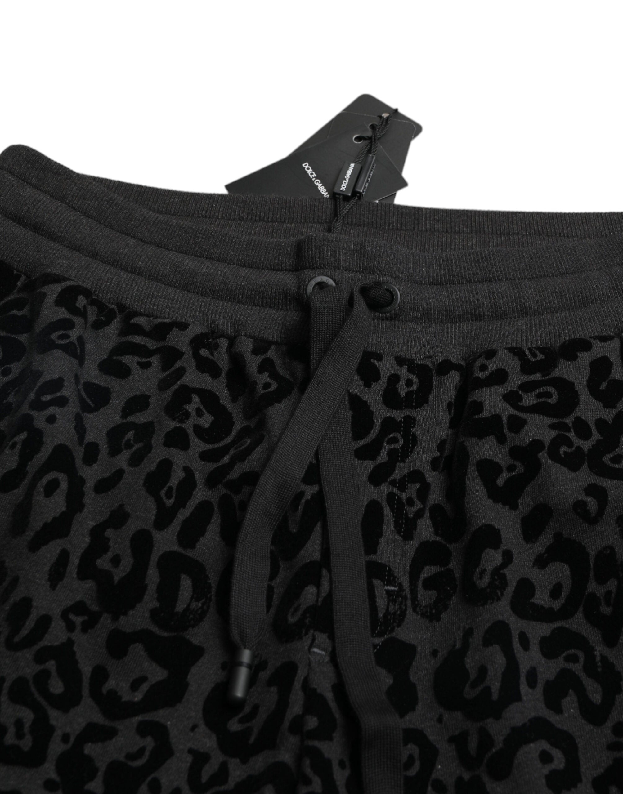 Dolce & Gabbana Schwarzer Leopard Baumwolle Slim Fit Jogger Hose