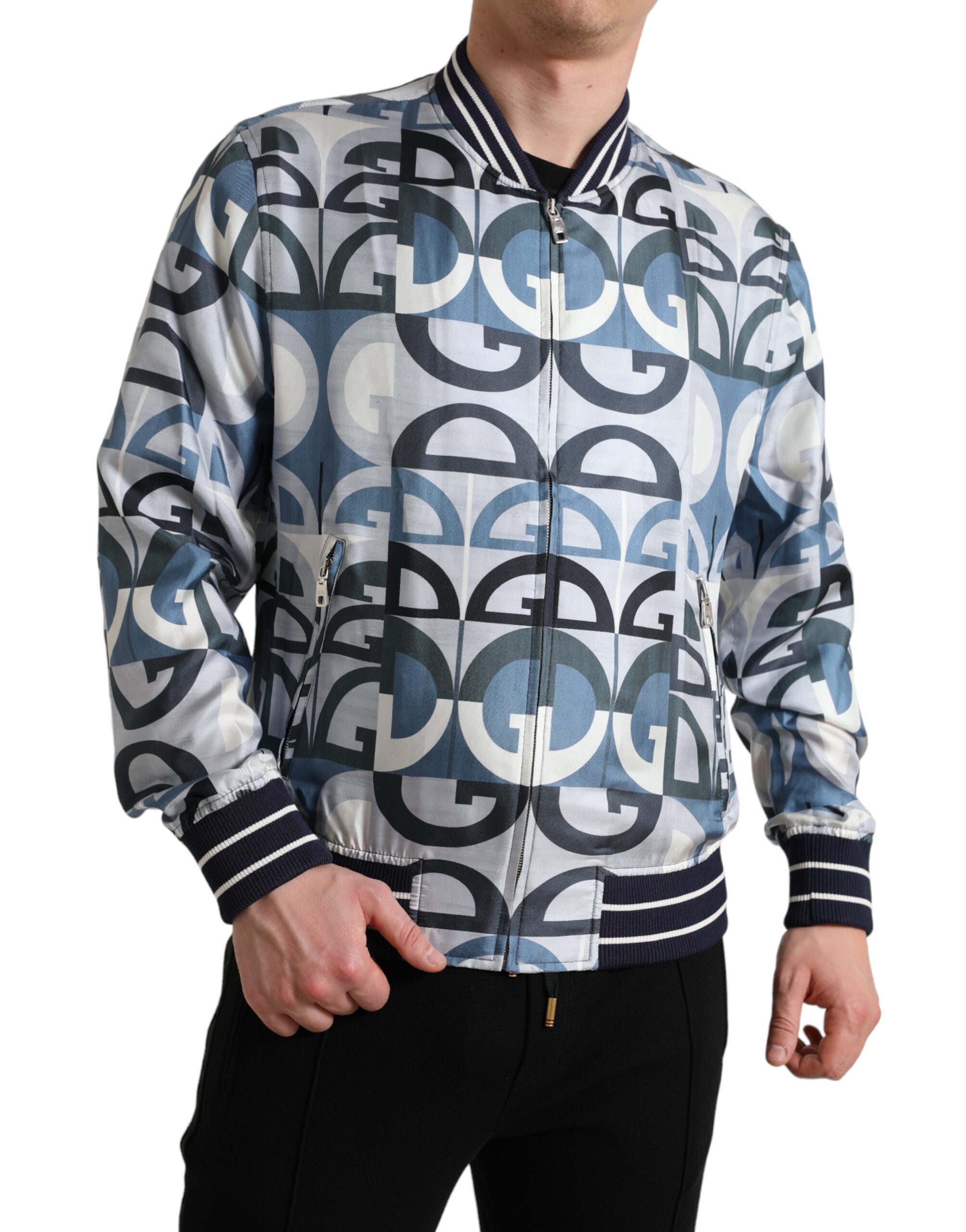 Dolce & Gabbana Mehrfarbige Bomber-Blouson-Jacke mit Logodruck